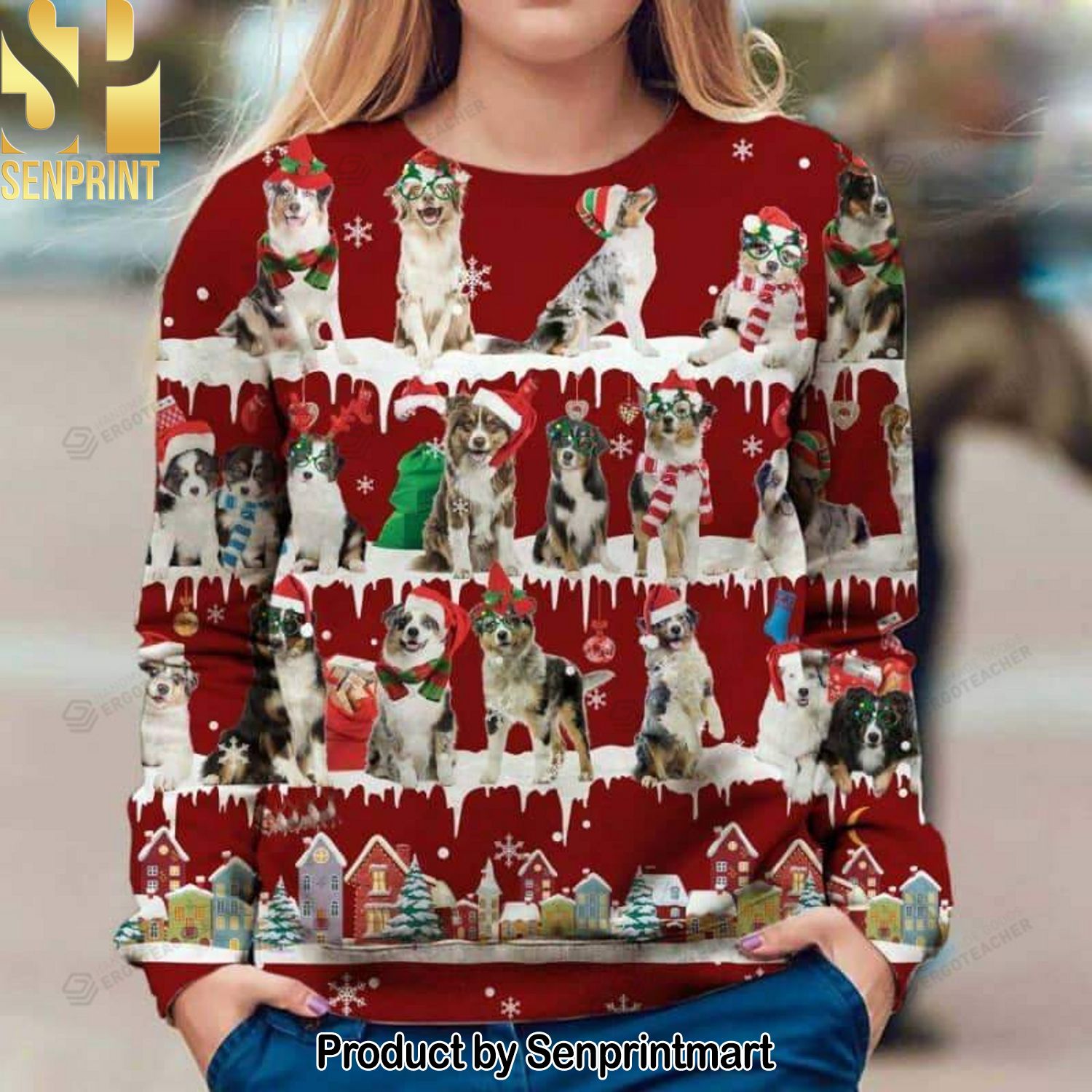 Australian Shepherd Snow Christmas For Christmas Gifts Christmas Ugly Wool Knitted Sweater