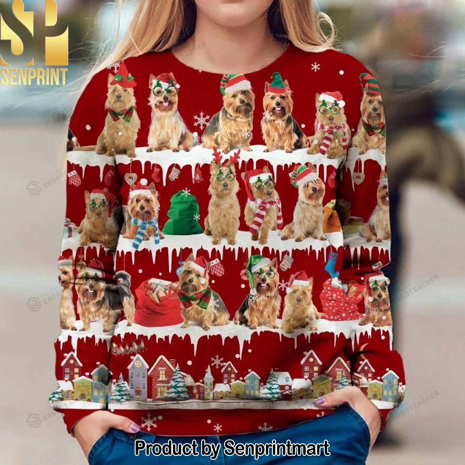 Australian Terrier Snow For Christmas Gifts 3D Printed Ugly Christmas Sweater