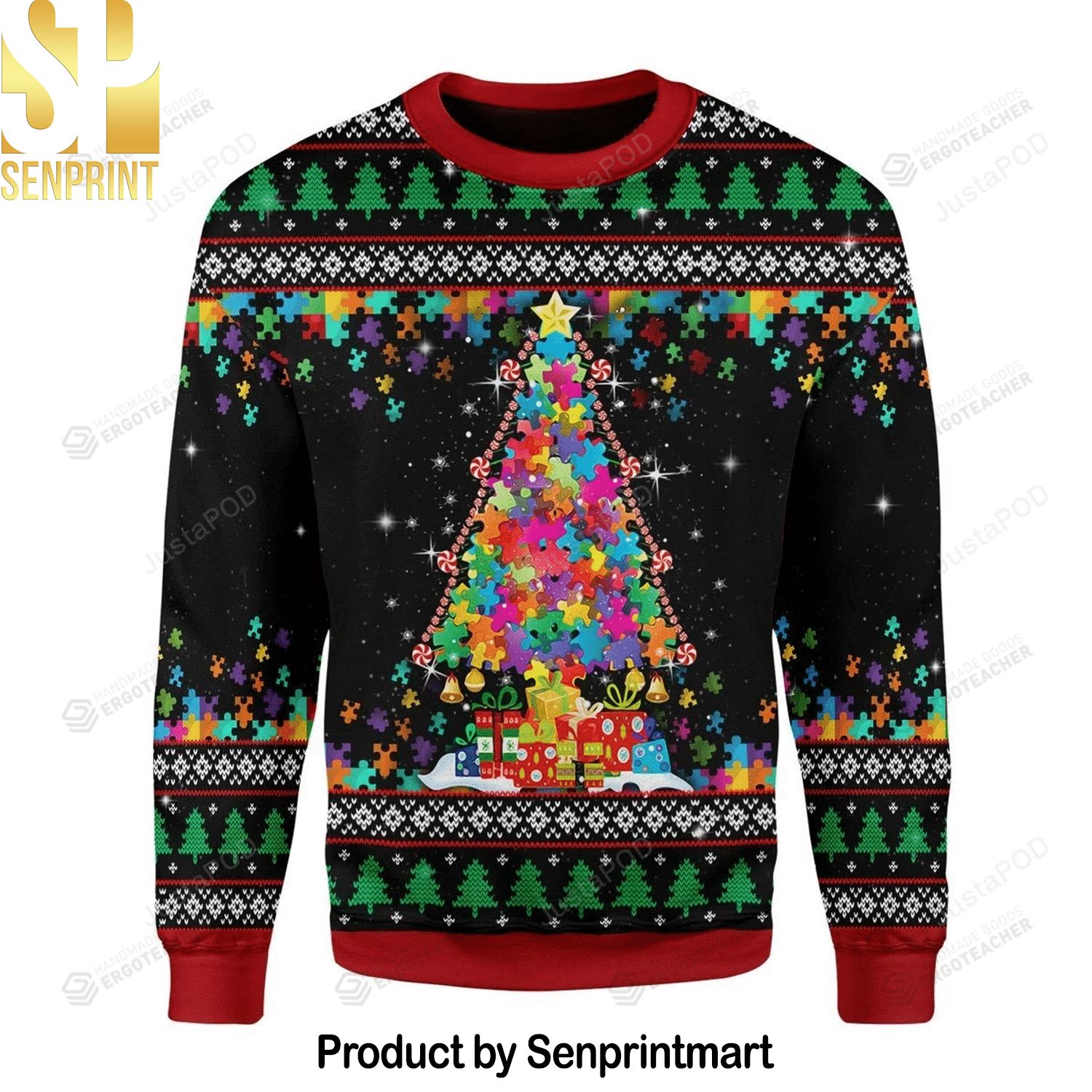 Autism Tree For Christmas Gifts Ugly Xmas Wool Knitted Sweater