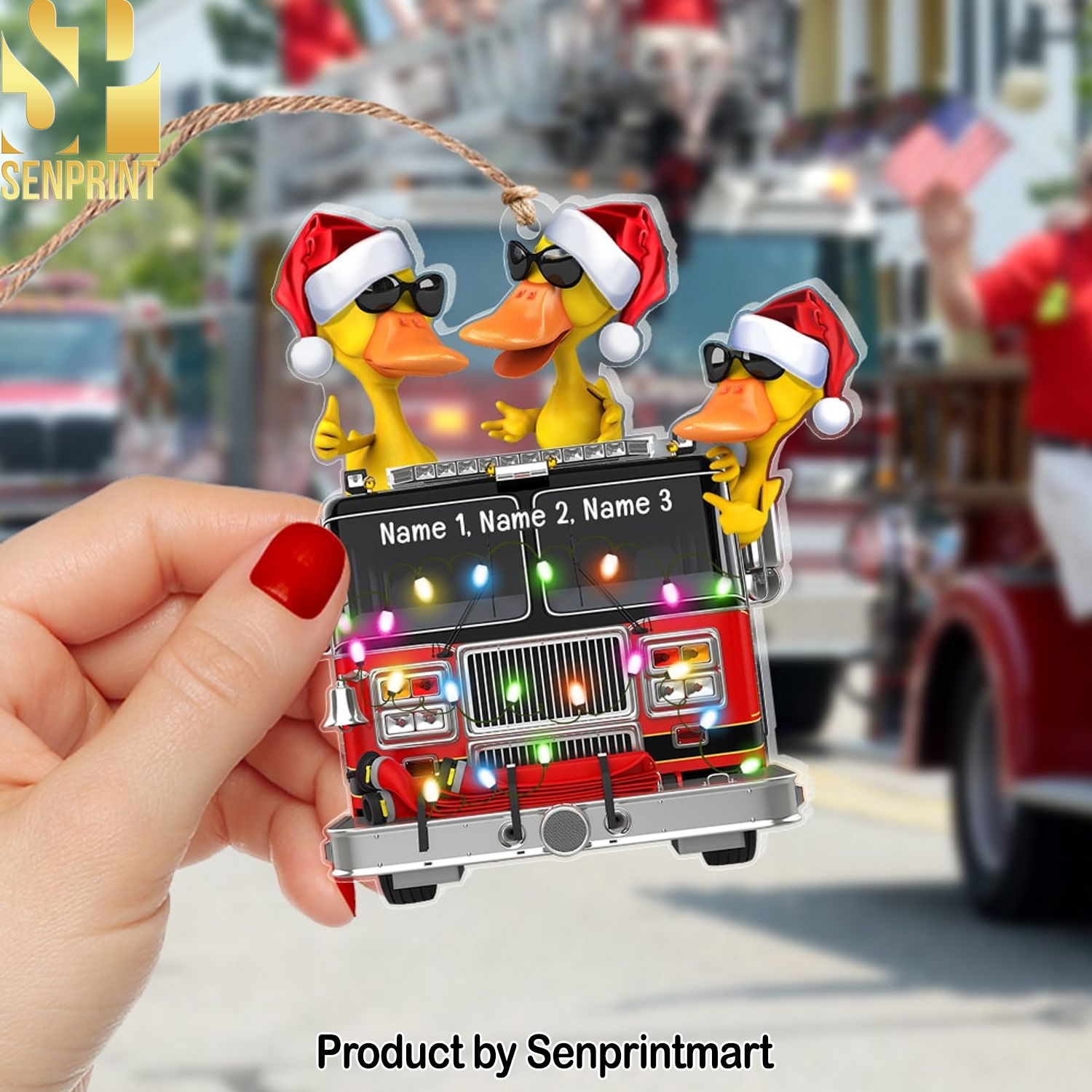 Custom Fire Truck Duck Ornament Gift For Firefighter Christmas Ornament
