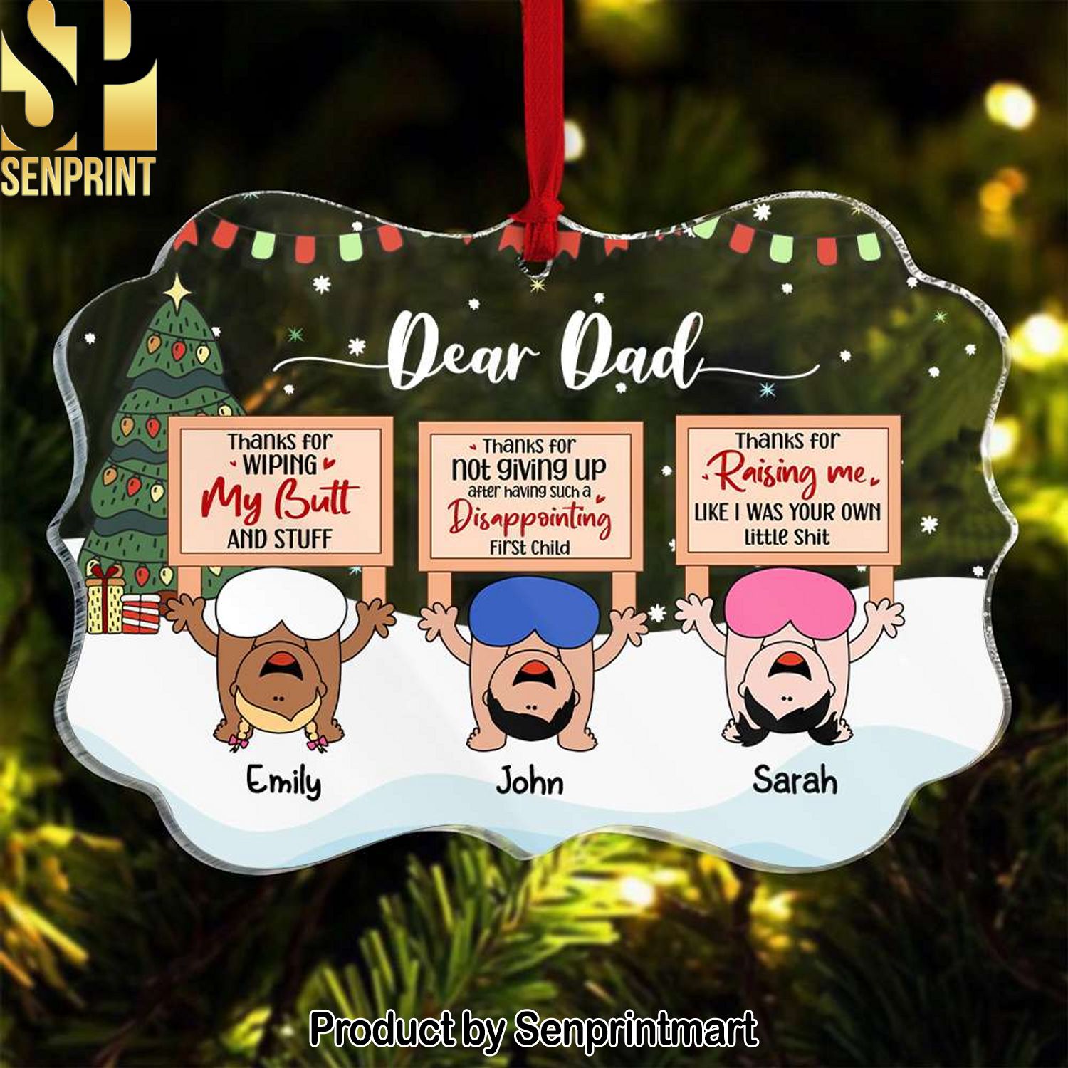 Dear Dad, Gift For Dad, Personalized Acrylic Ornament, Baby Upside Down Ornament, Christmas Gift