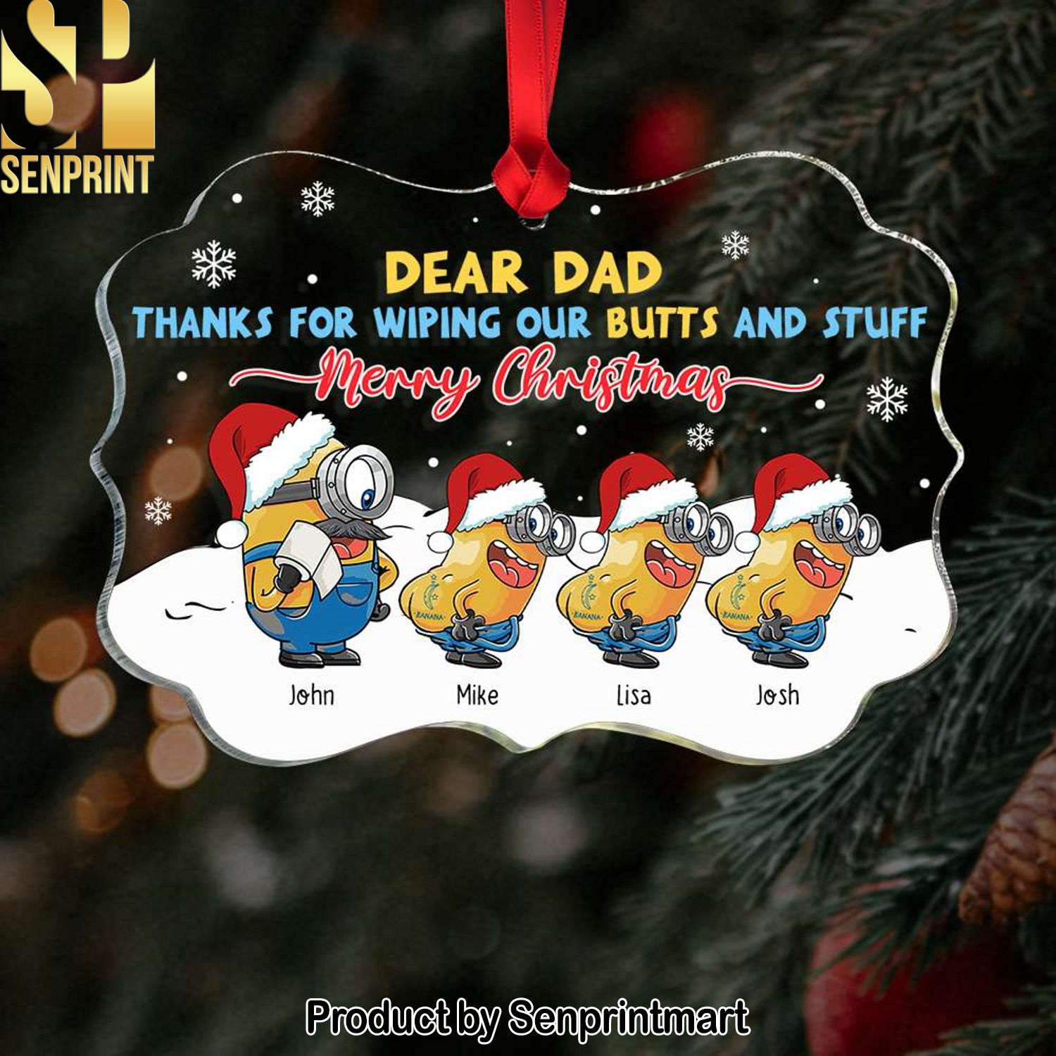 Dear Dad, Gift For Dad, Personalized Ornament, Wiping Butt Kid Ornament, Christmas Gift