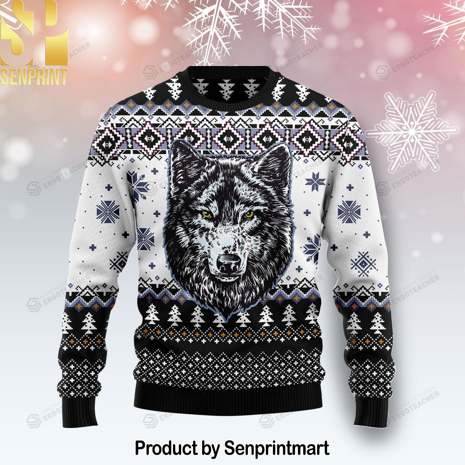 Awesome Wolf Christmas Ugly Wool Knitted Sweater