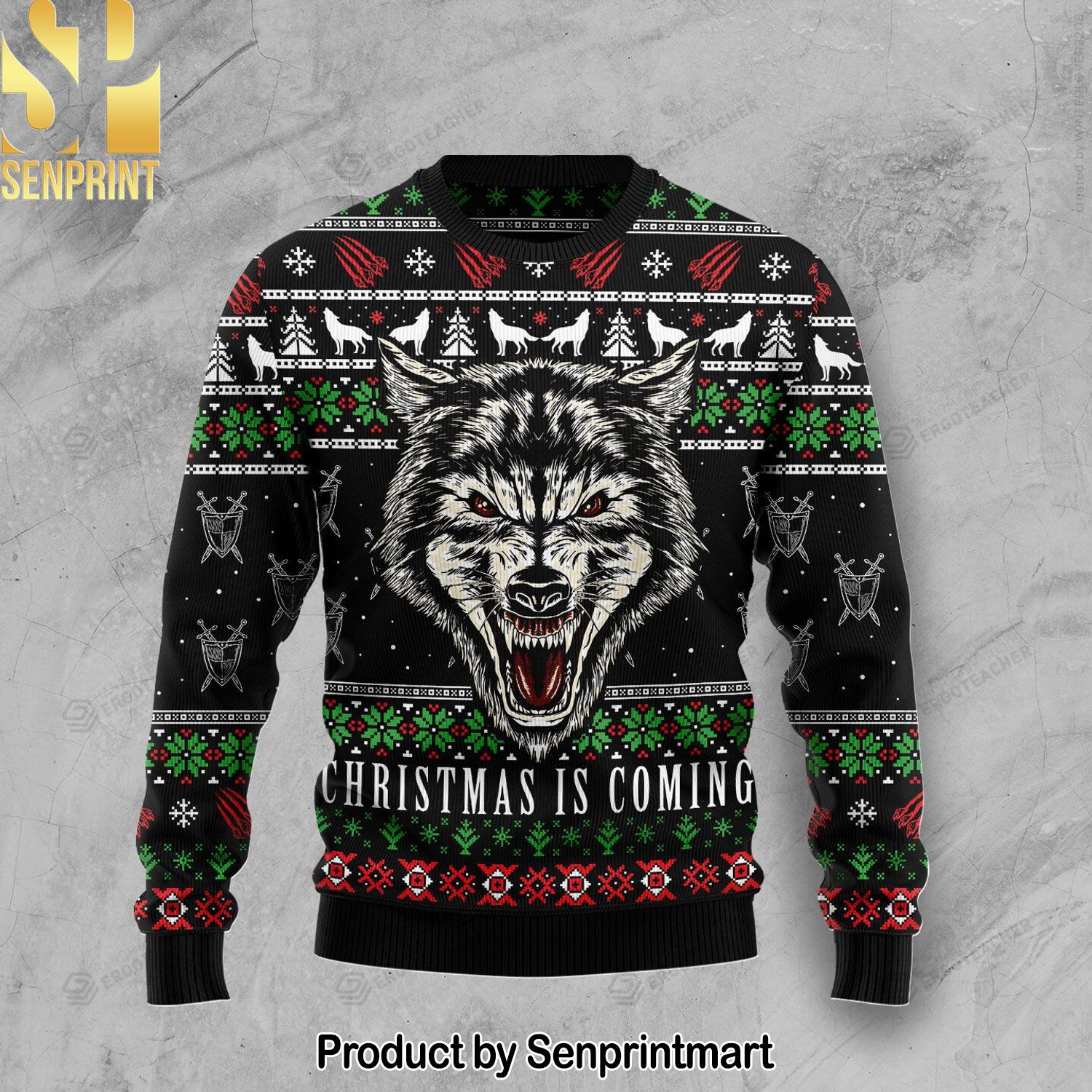 Awesome Wolf For Christmas Gifts Ugly Christmas Holiday Sweater