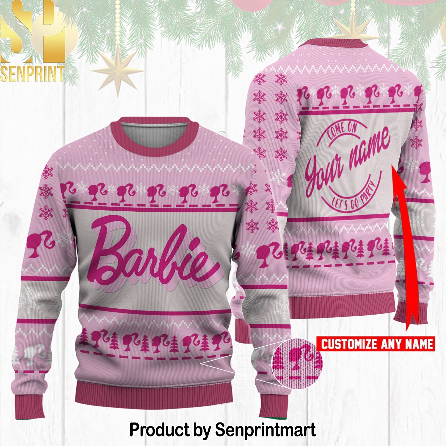 Barbie Custom Name For Christmas Gifts Ugly Christmas Wool Knitted Sweater