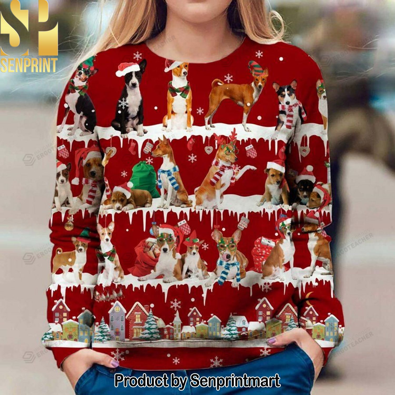Basenji Snow For Christmas Gifts Knitting Pattern Sweater