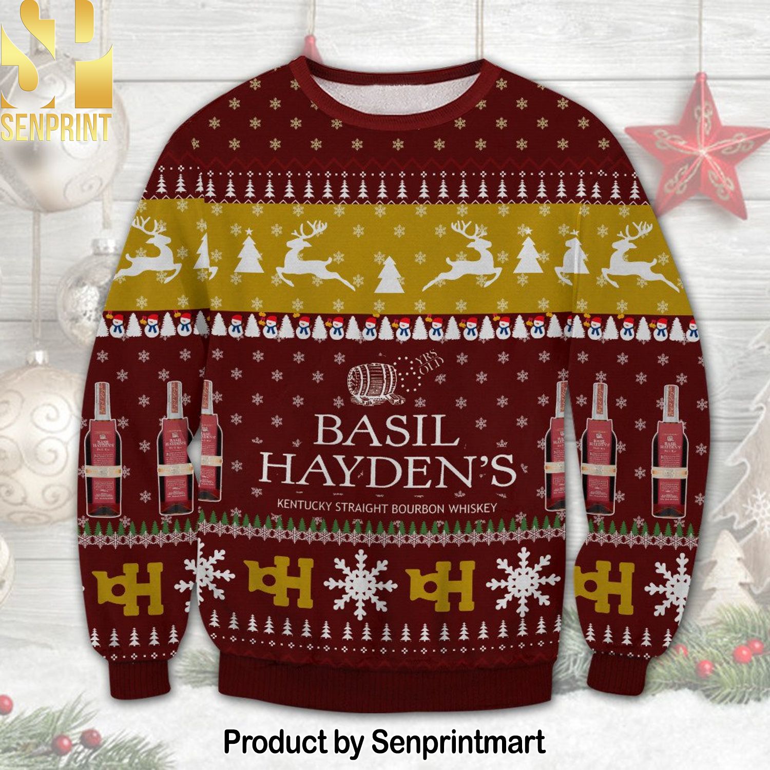 Basil Hayden Kentucky Straight Bourbon Whiskey Ugly Christmas Sweater