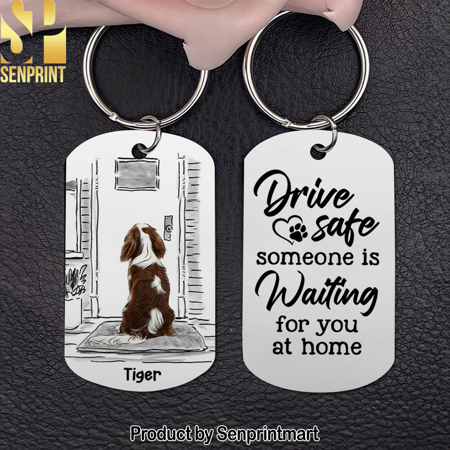 Drive Safe, Someone Is Waiting For You At Home Personalized Stainless Steel Engraved Keychain Gift For Pet Lover