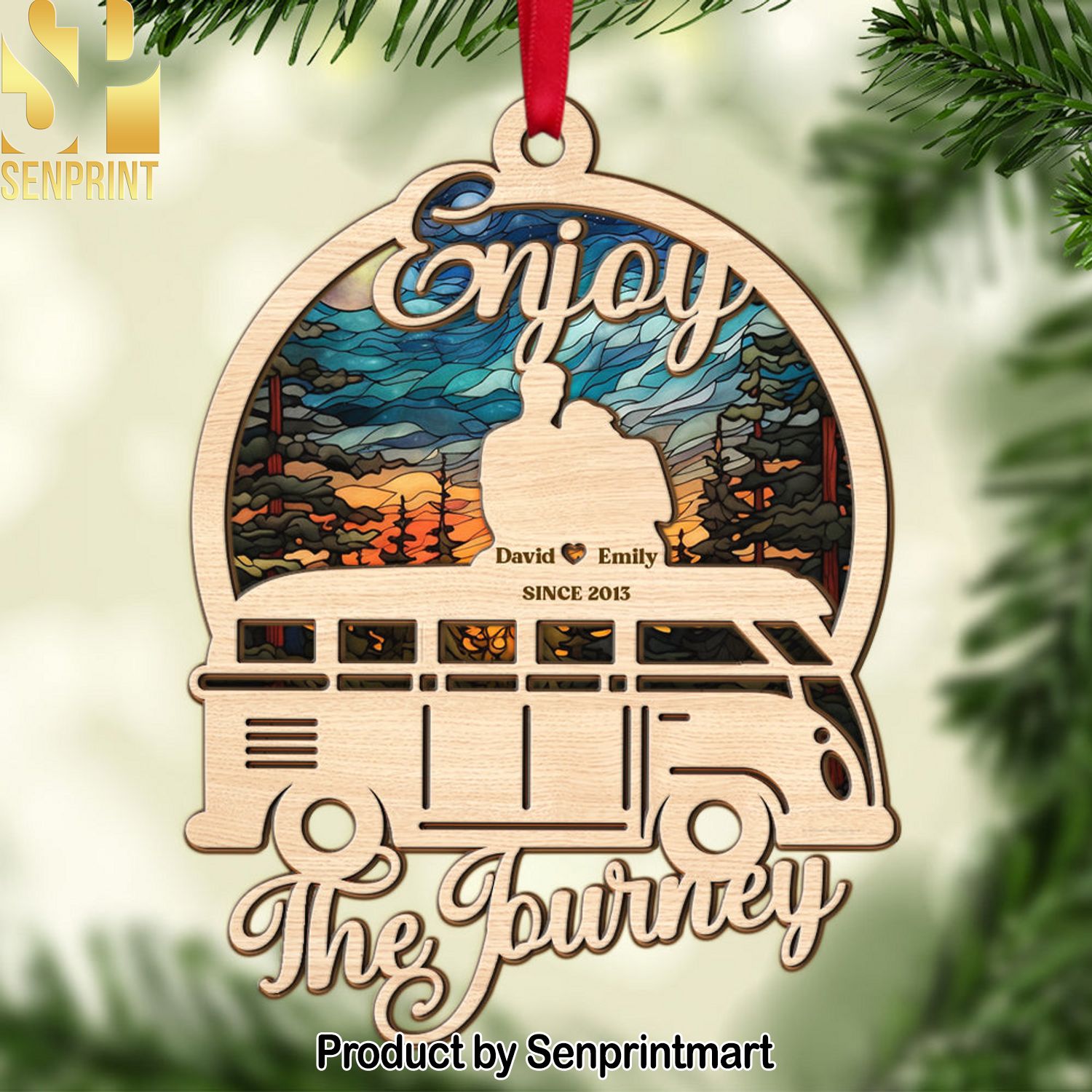 Enjoy The Journey Personalized Camping Couple Suncatcher Ornament, Couple Gift