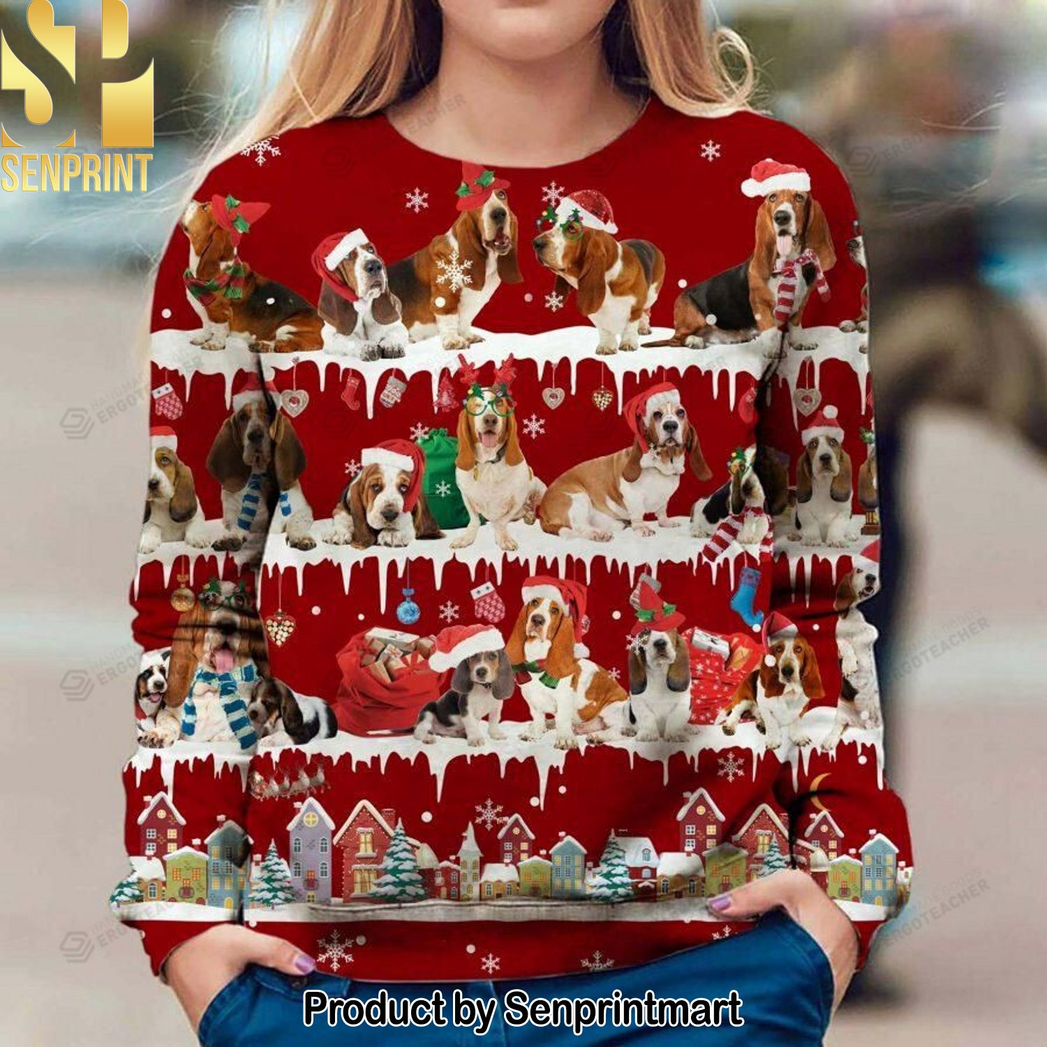 Basset Hound Snow For Christmas Gifts Christmas Ugly Wool Knitted Sweater