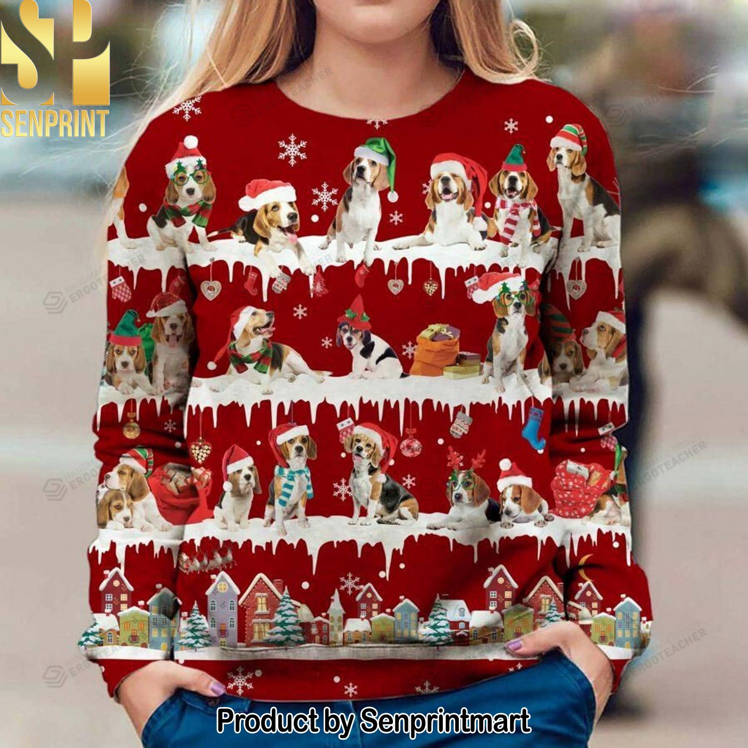 Beagle Snow Knitting Pattern Ugly Christmas Sweater