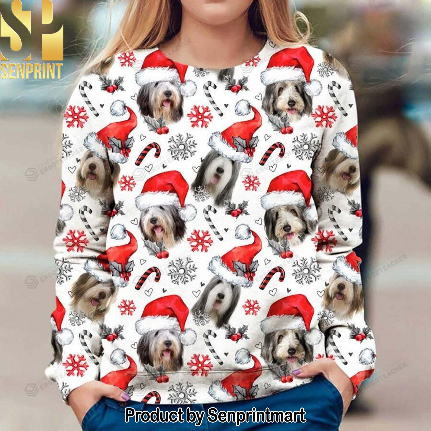 Bearded Collie For Christmas Gifts Ugly Xmas Wool Knitted Sweater