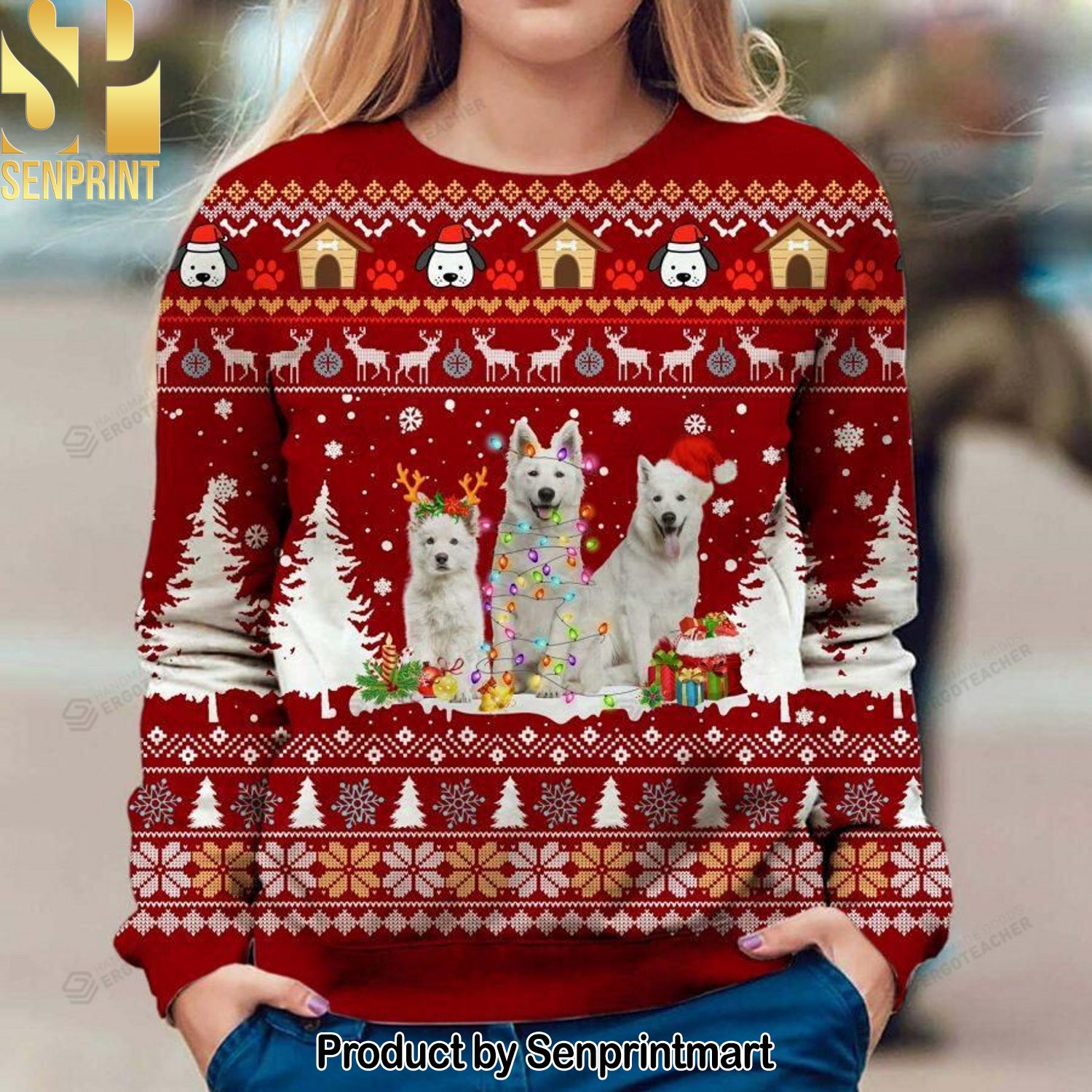 Berger Blanc Suisse For Christmas Gifts 3D Printed Ugly Christmas Sweater