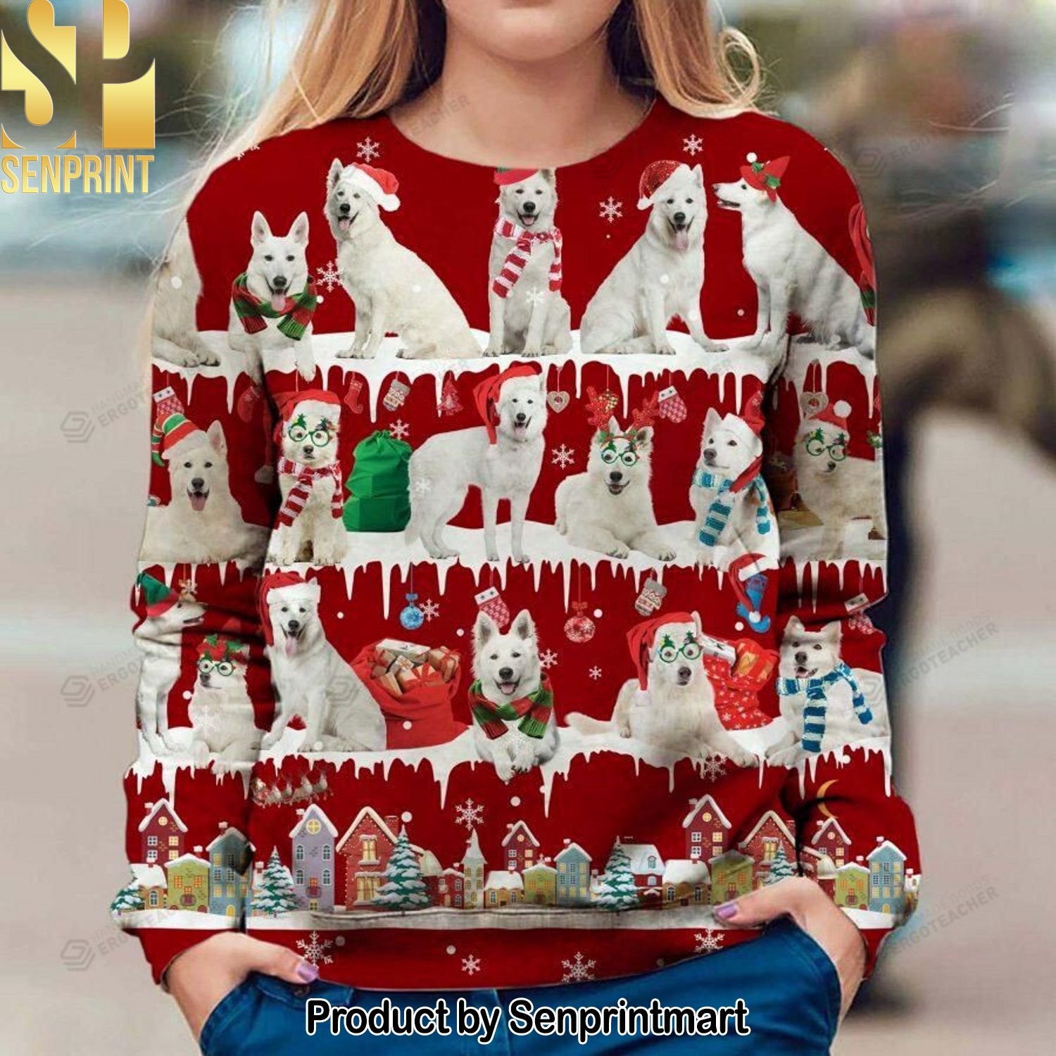 Berger Blanc Suisse Snow Ugly Christmas Holiday Sweater