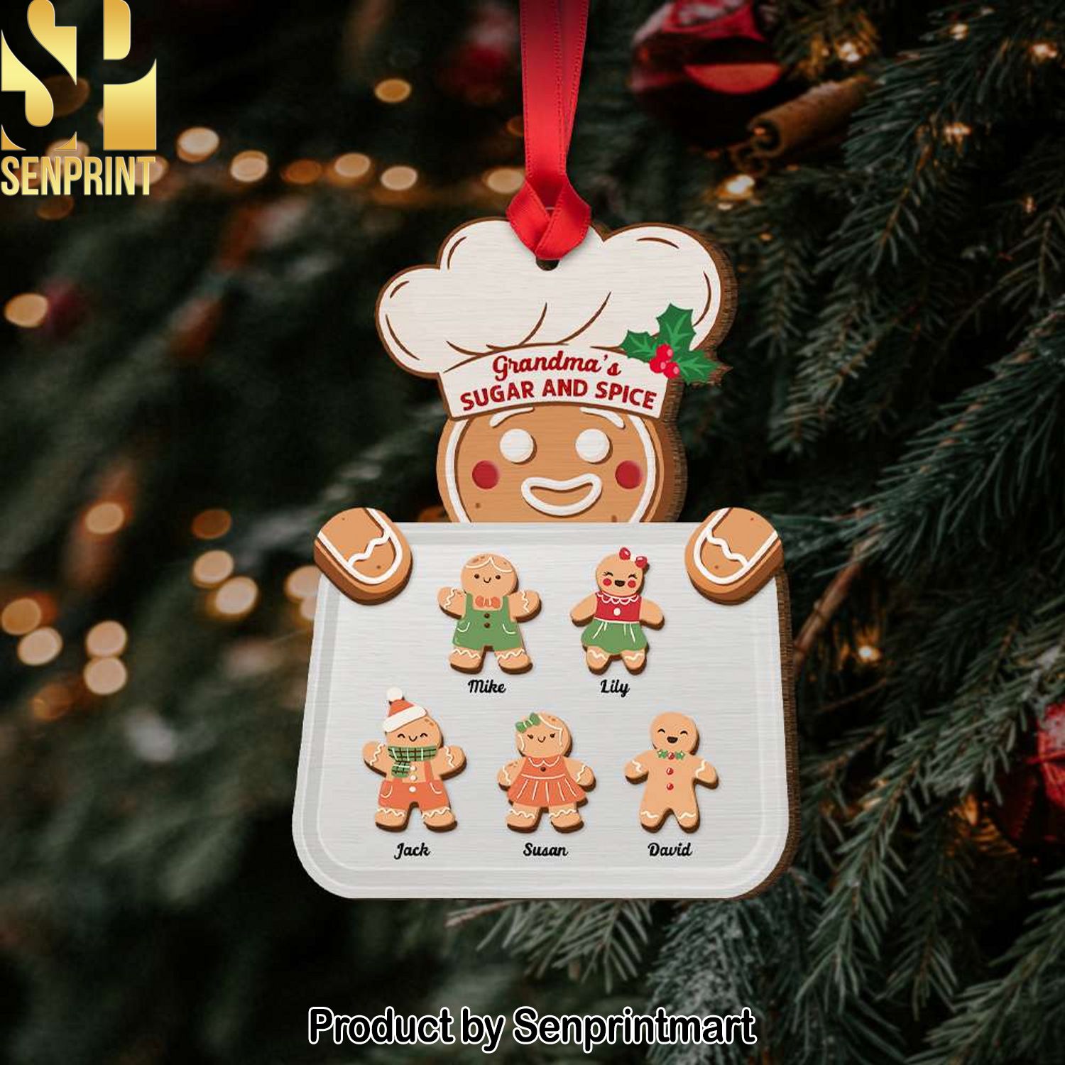 Family’s Sugar And Spice, Gift For Family, Personalized Wood Ornament, Gingerbread Kids Ornament, Christmas Gift