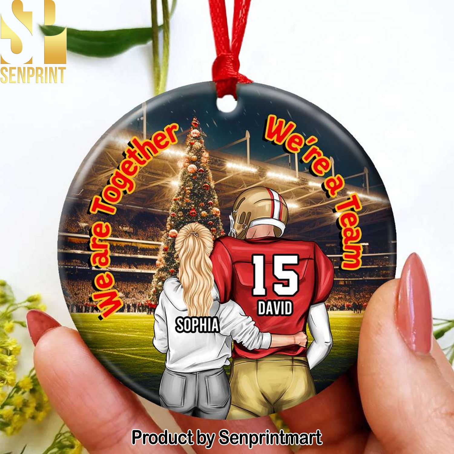 Football Couple We’re Together We’re A Team, Personalized Ornament, Gifts For Couple Football