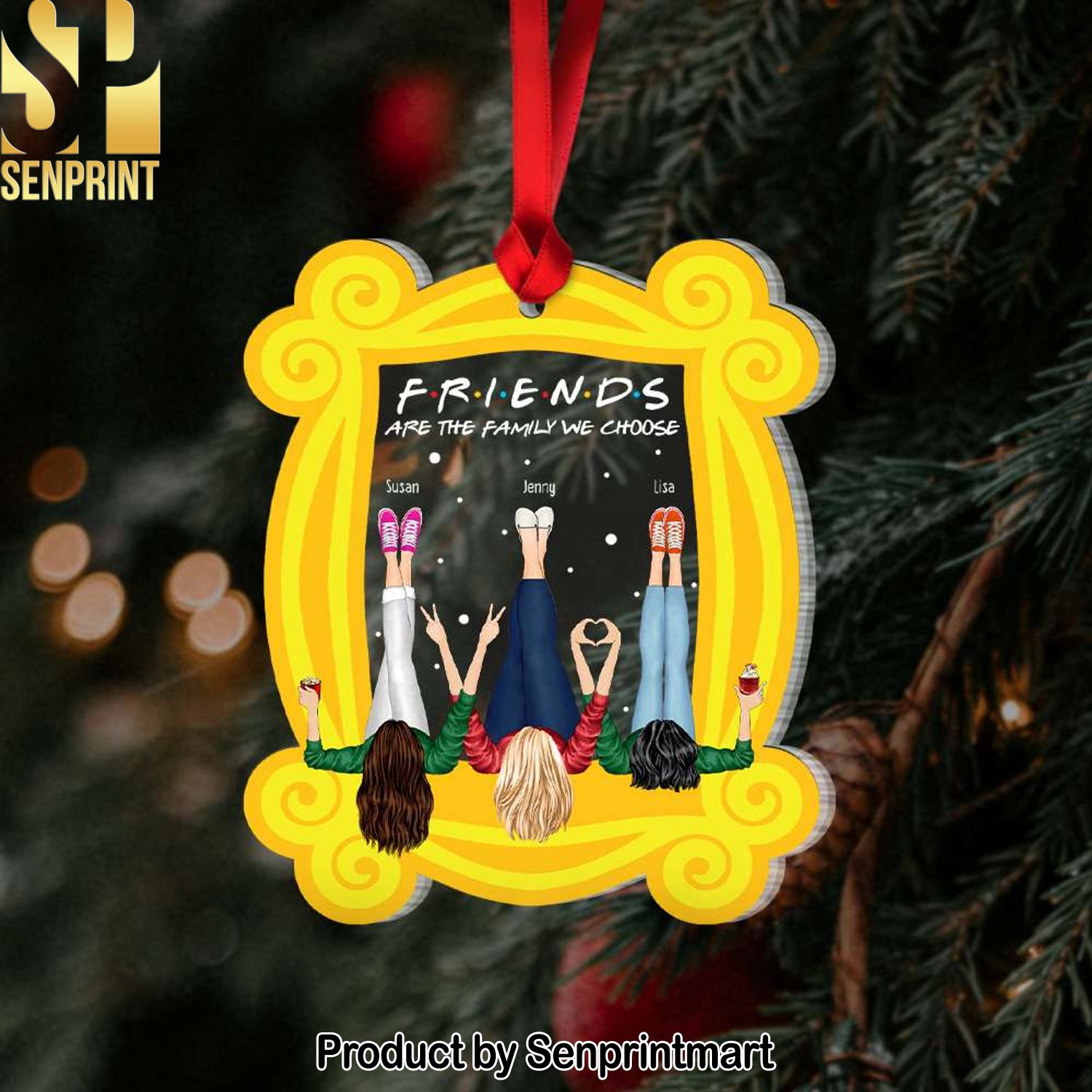 Friends Are The Family We Choose, Gift For Friends, Personalized Acrylic Ornament, Drinking Friends Ornament, Christmas Gift