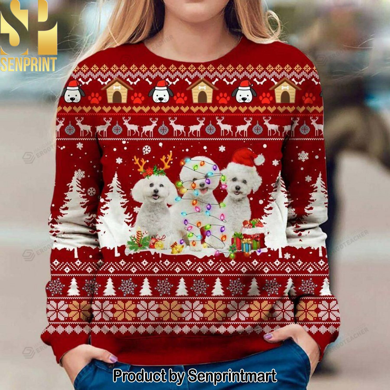 Bichon Frise Christmas Ugly Wool Knitted Sweater