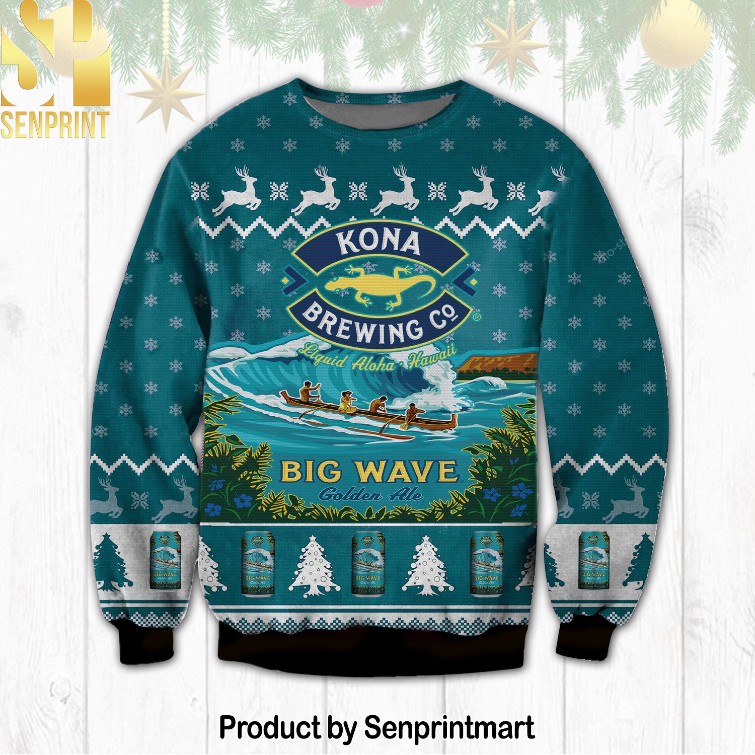 Big Wave Kona Brewing Hawaii Ugly Christmas Holiday Sweater