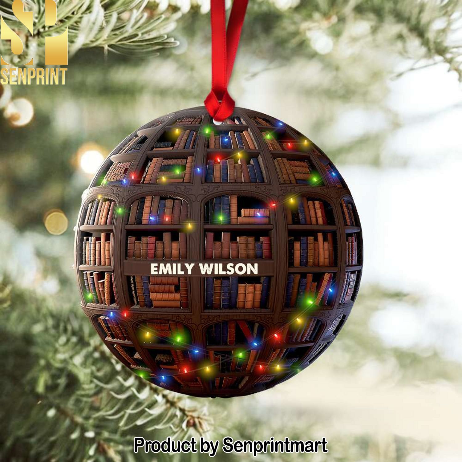 Gift For Book Lover, Personalized Acrylic Ornament, Bookshelf Ornament, Christmas Gift