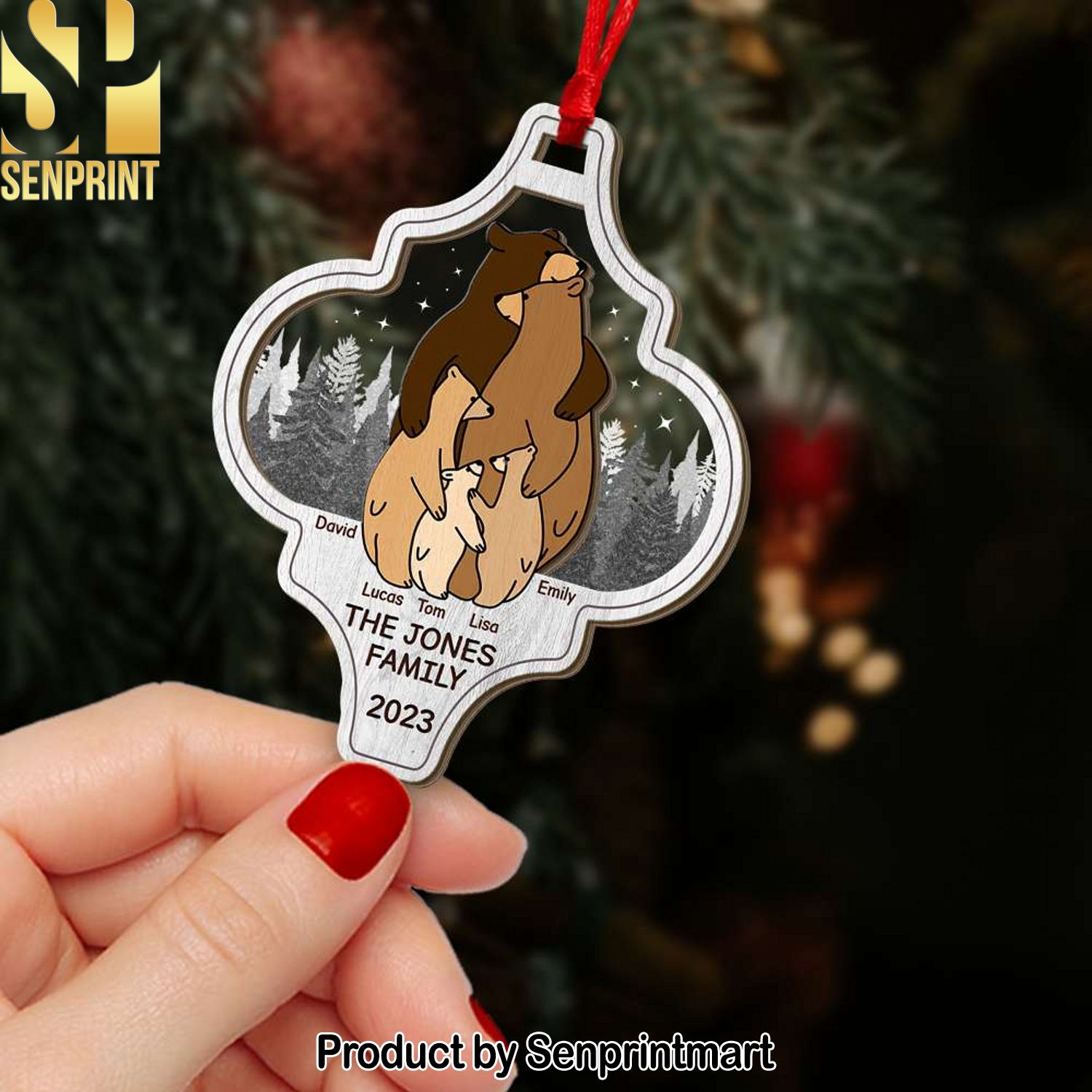 Gift For Family, Personalized Mixed Ornament, Bear Family Hugging Ornament, Christmas Gift