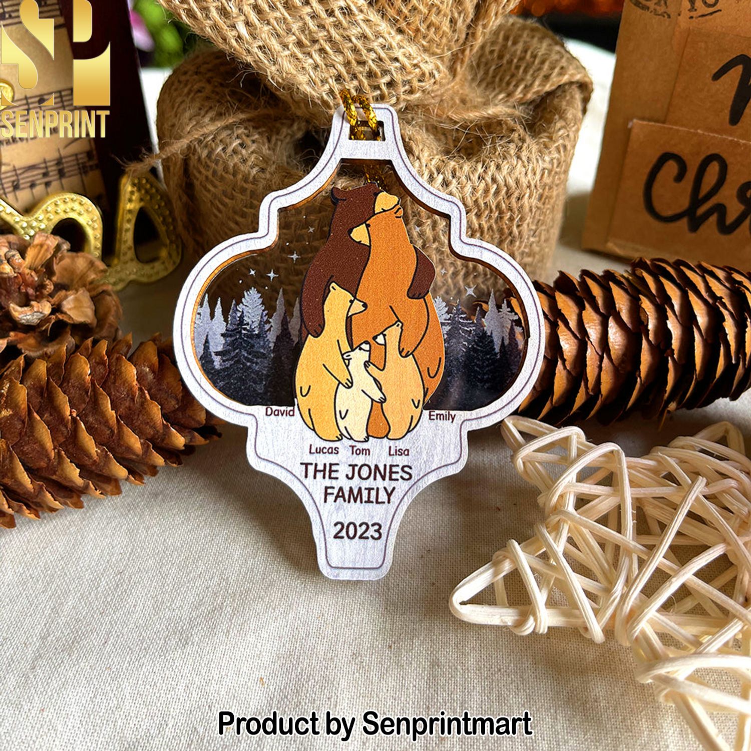 Gift For Family, Personalized Mixed Ornament, Bear Family Hugging Ornament, Gift Ideas