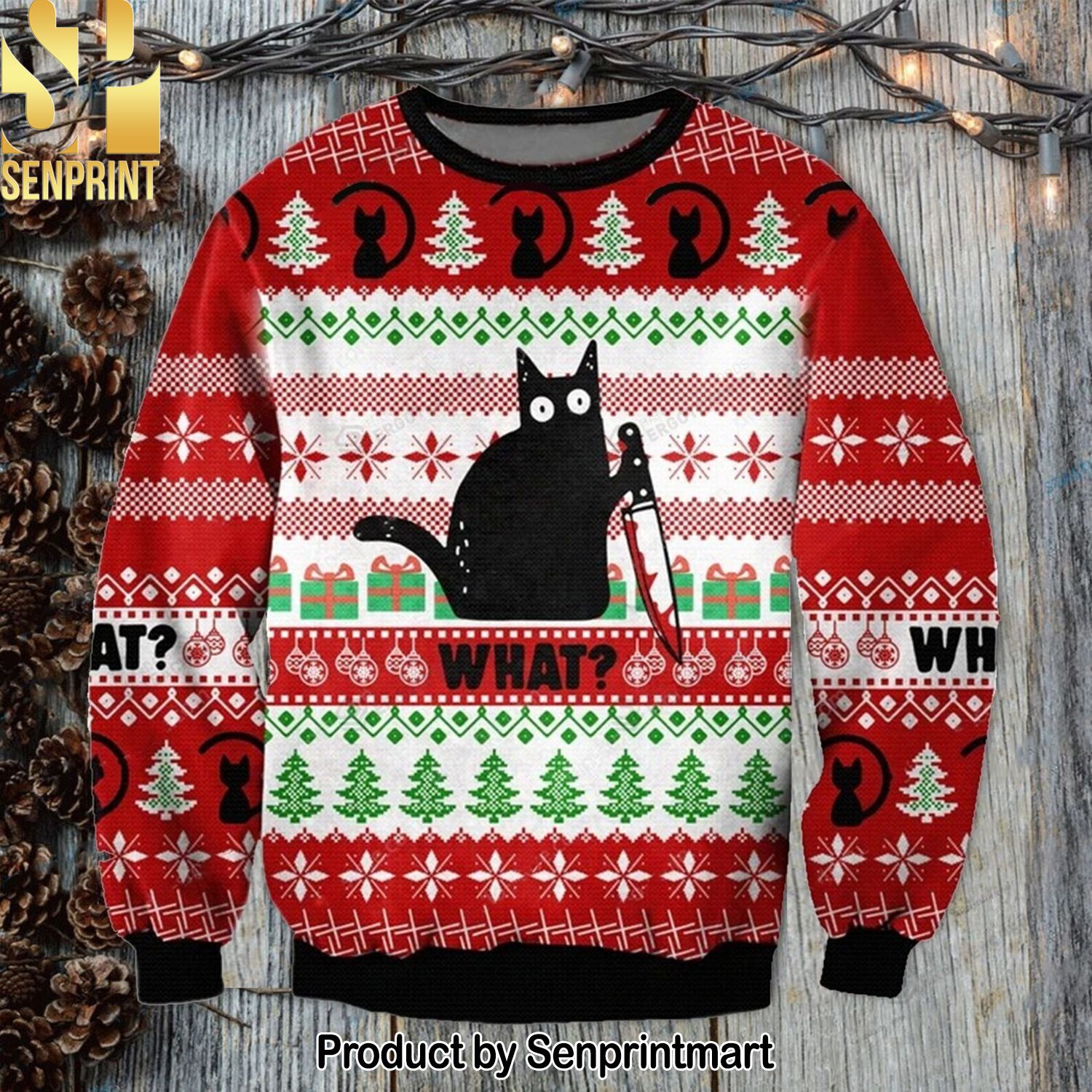 Black Cat 3D Printed Ugly Christmas Sweater