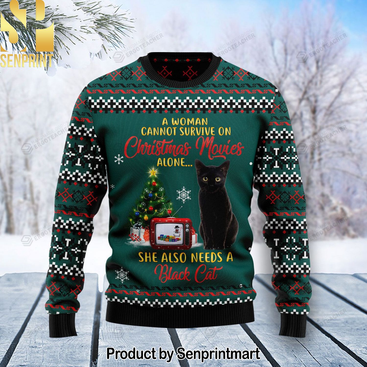 Black Cat Christmas Movie For Christmas Gifts Ugly Xmas Wool Knitted Sweater