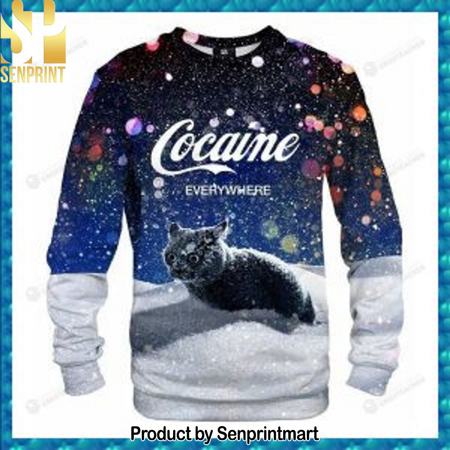 Black Cat Cocaine Everywhere For Christmas Gifts Christmas Ugly Wool Knitted Sweater