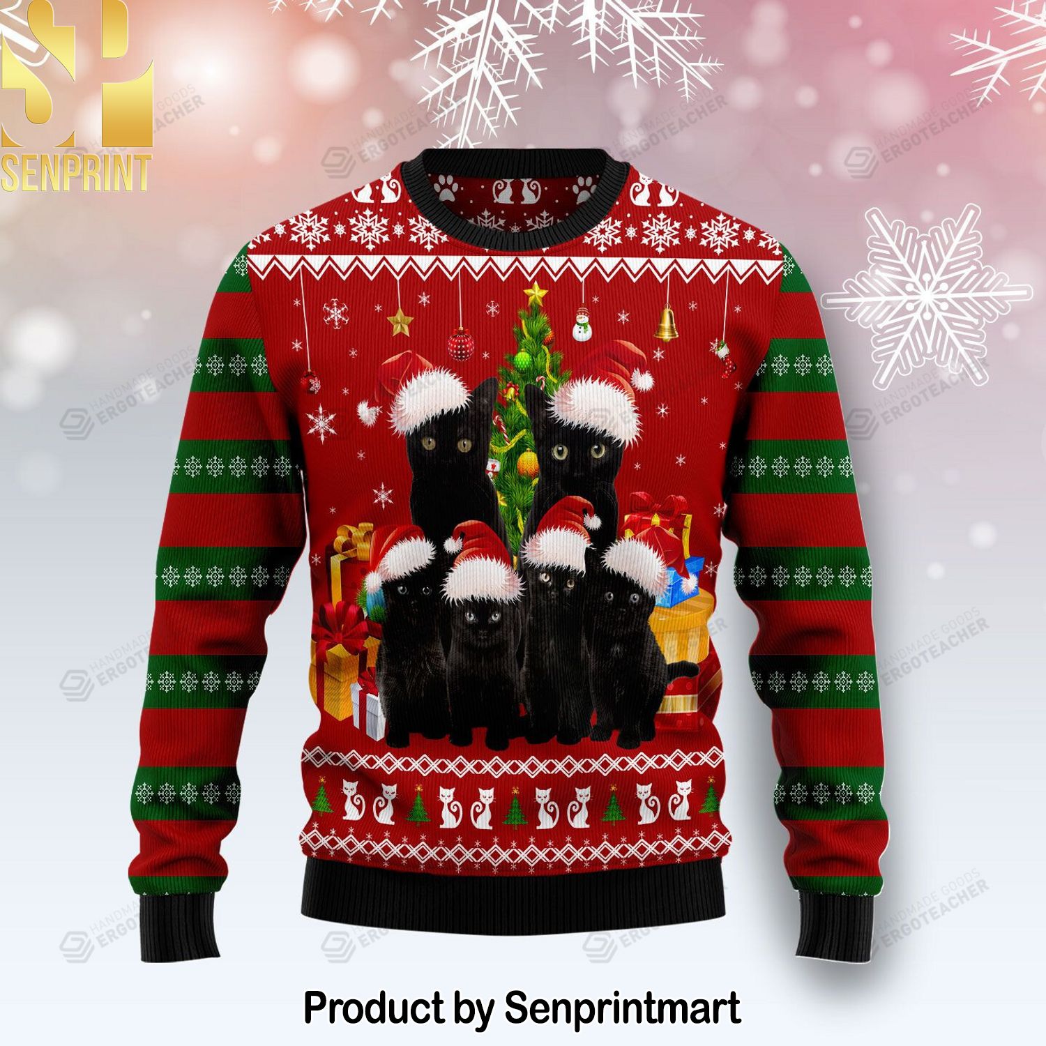 Black Cat Family Christmas For Christmas Gifts Knitting Pattern Sweater