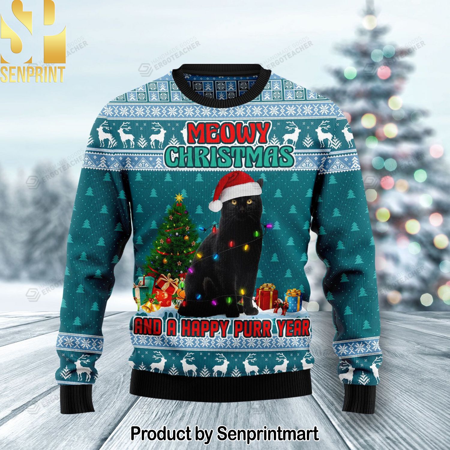 Black Cat Meomy Christmas And A Happy Purr Year Ugly Christmas Sweater