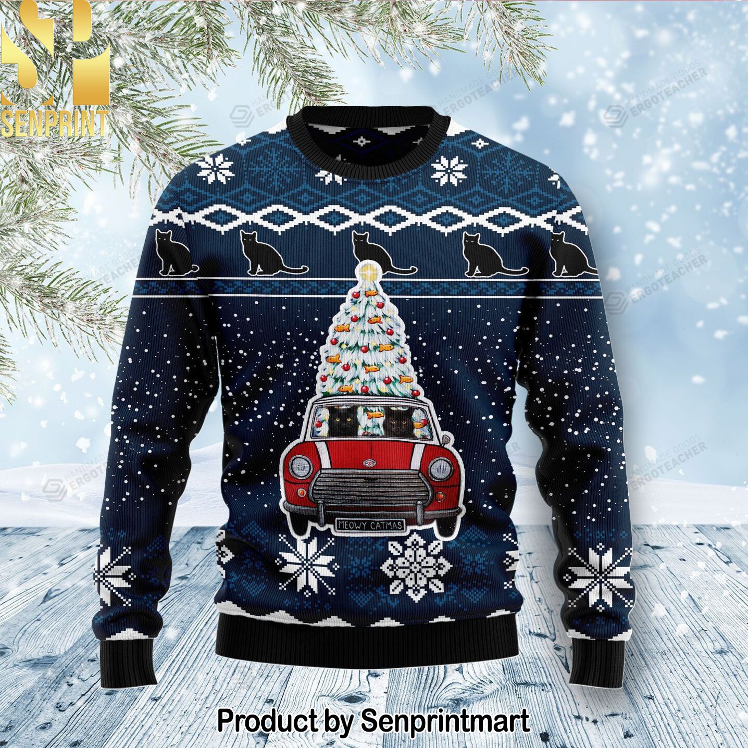 Black Cat Meowy Catmas For Christmas Gifts Ugly Christmas Holiday Sweater
