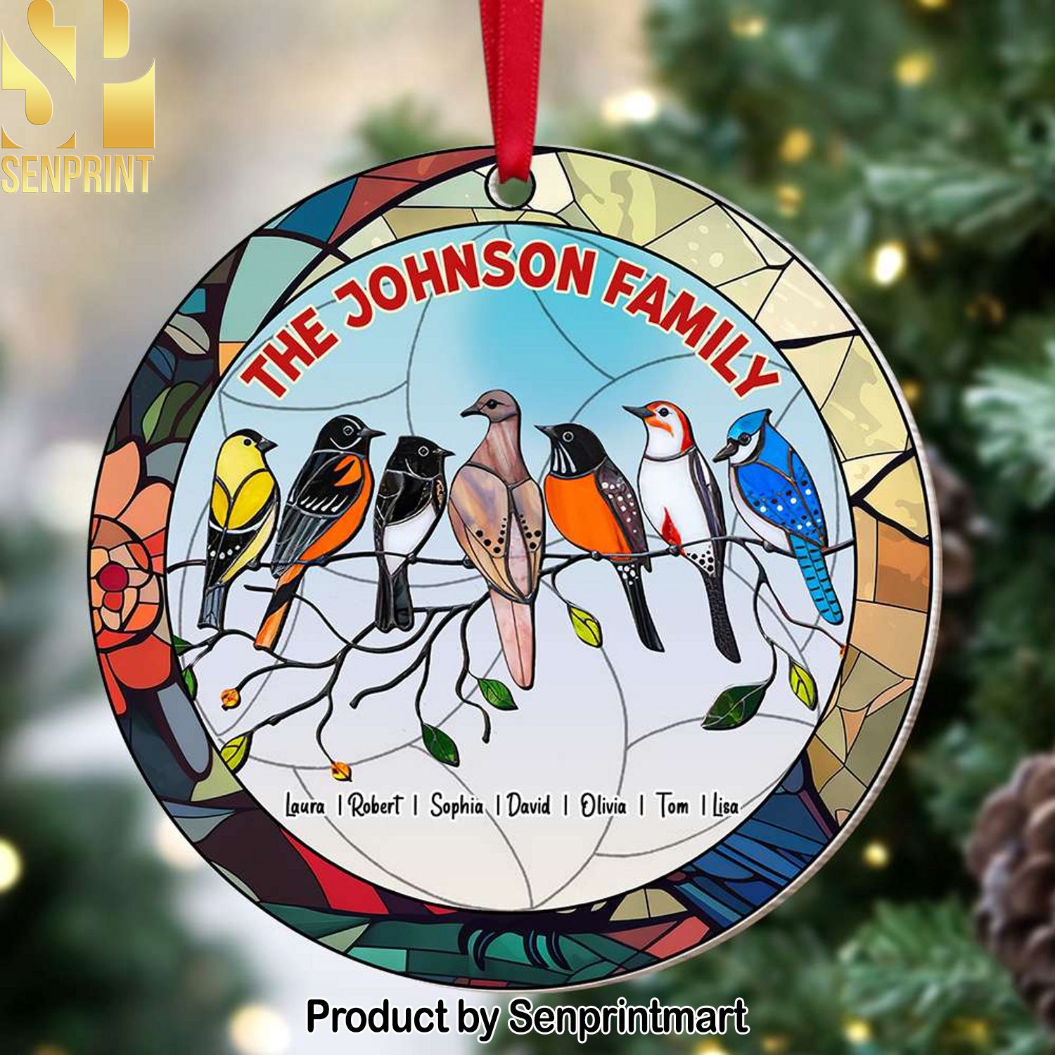 Gift For Family, Personalized Ornament, Birds Family Suncatcher Ornament, Christmas Gift