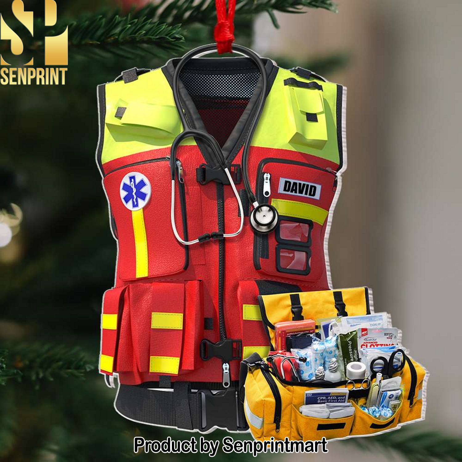 Gift For Paramedic, Personalized Ornament, Emt Paramedic Safety Vest Flat Ornament, Christmas Gift