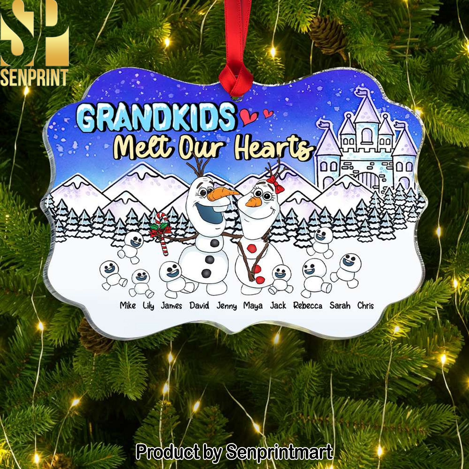Grandkids Melt My Heart, Gift For Family, Personalized Acrylic Ornament, Snowman Grandkids Ornament, Christmas Gift