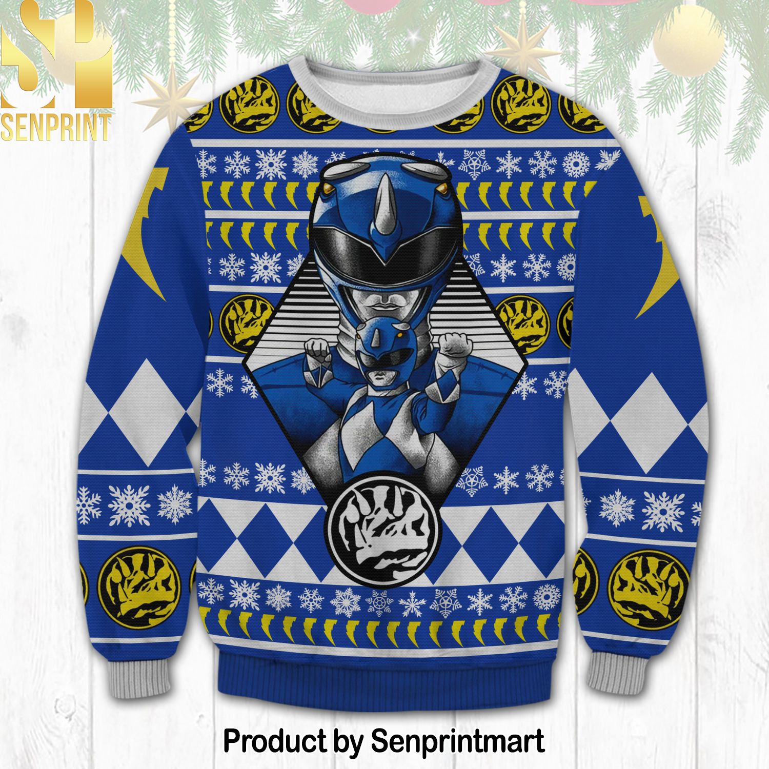 Blue Power Rangers Ugly Christmas Wool Knitted Sweater