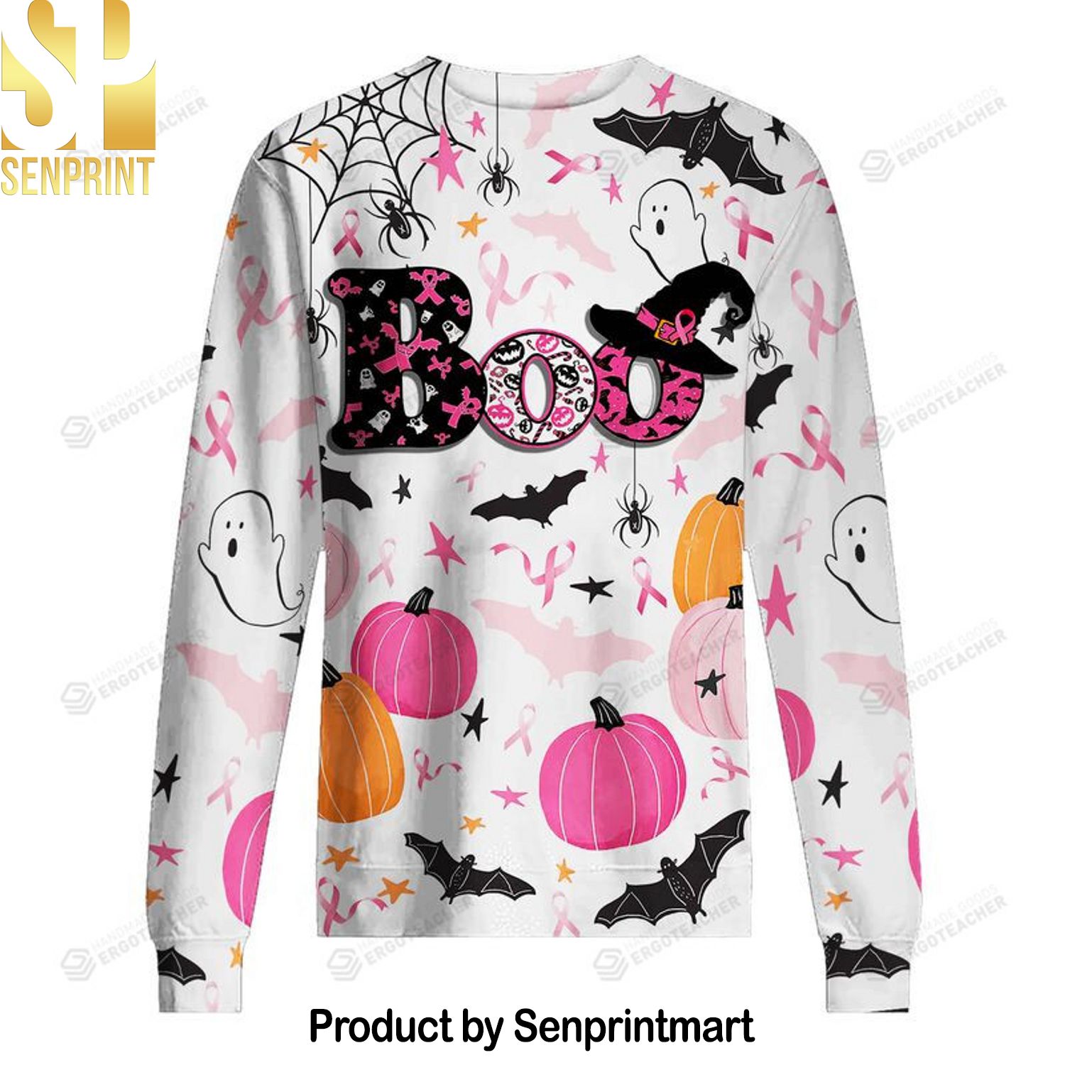 Boo Happy Halloween Breast Cancer Awareness Knitting Pattern Ugly Christmas Holiday Sweater