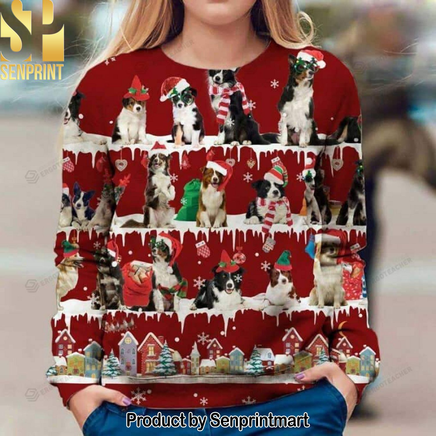 Border Collie Snow Christmas Christmas Ugly Wool Knitted Sweater