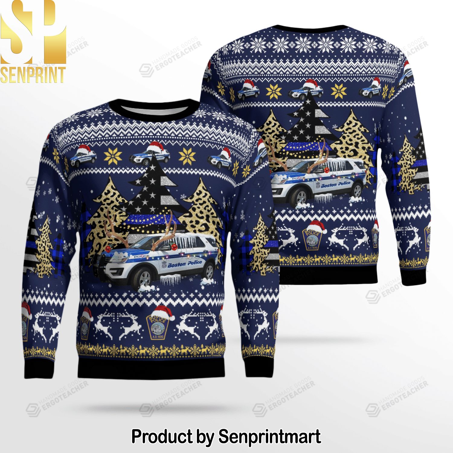 Boston Police Department Bpd Ford Police Interceptor Utility Ugly Christmas Sweater