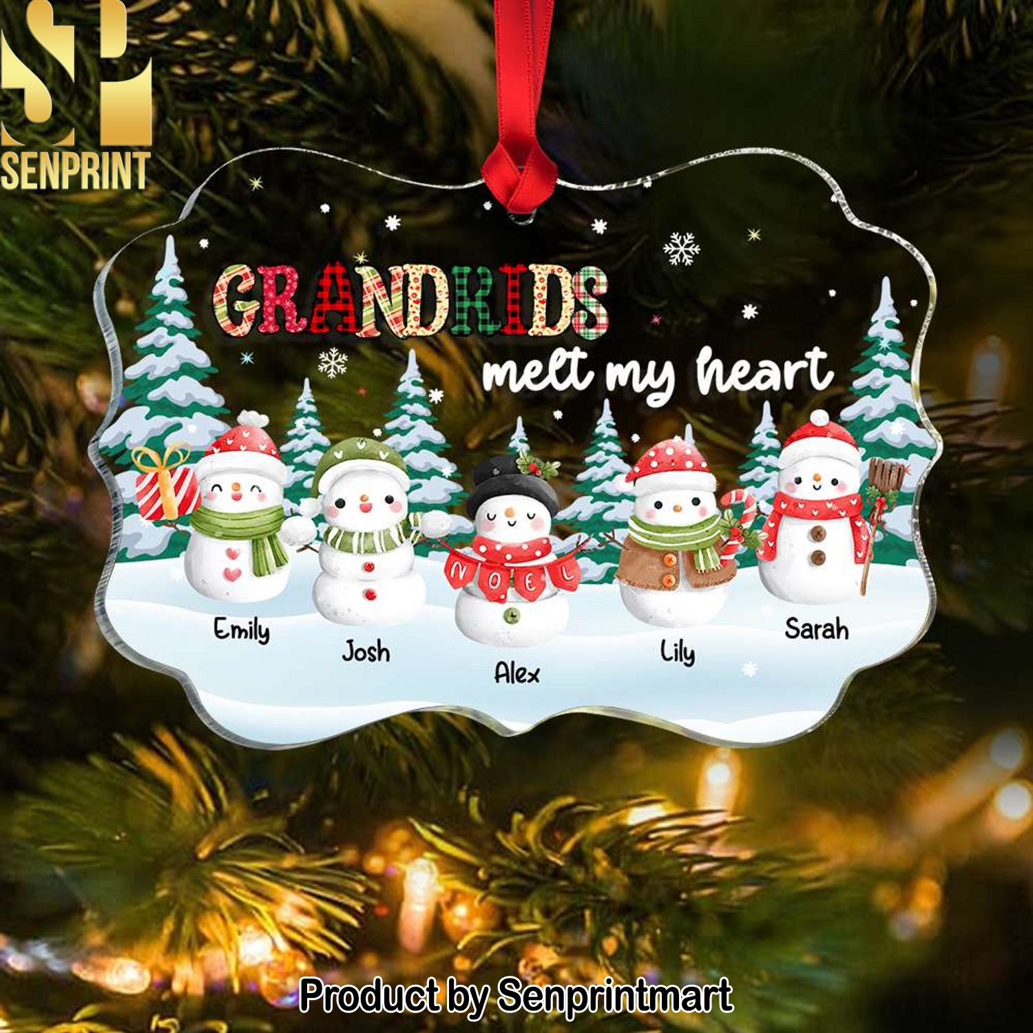 Grandkids Melt My Heart, Gift For Grandparents, Personalized Acrylic Ornament, Snowman Kids Ornament, Christmas Gift