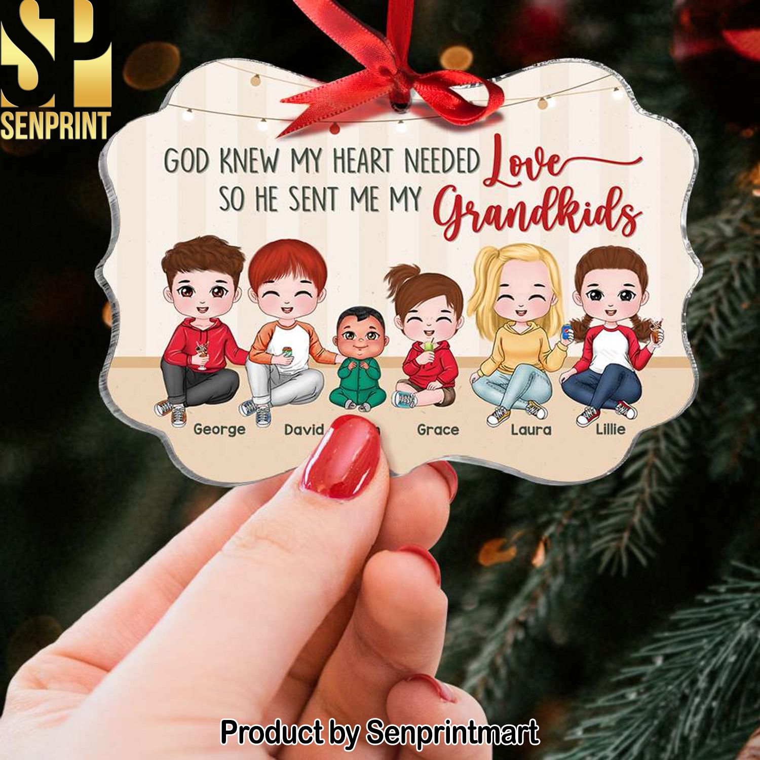 Grandma God Sent Me My Grandkids, Medallion Acrylic Ornament, Lovely Christmas Little Love Grandkids, Gift For Grandparents