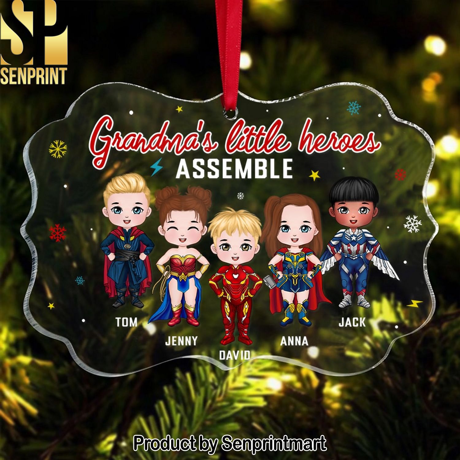 Grandma’s Little Heroes Assemble, Personalized Medallion Acrylic Ornament Gift For Christmas
