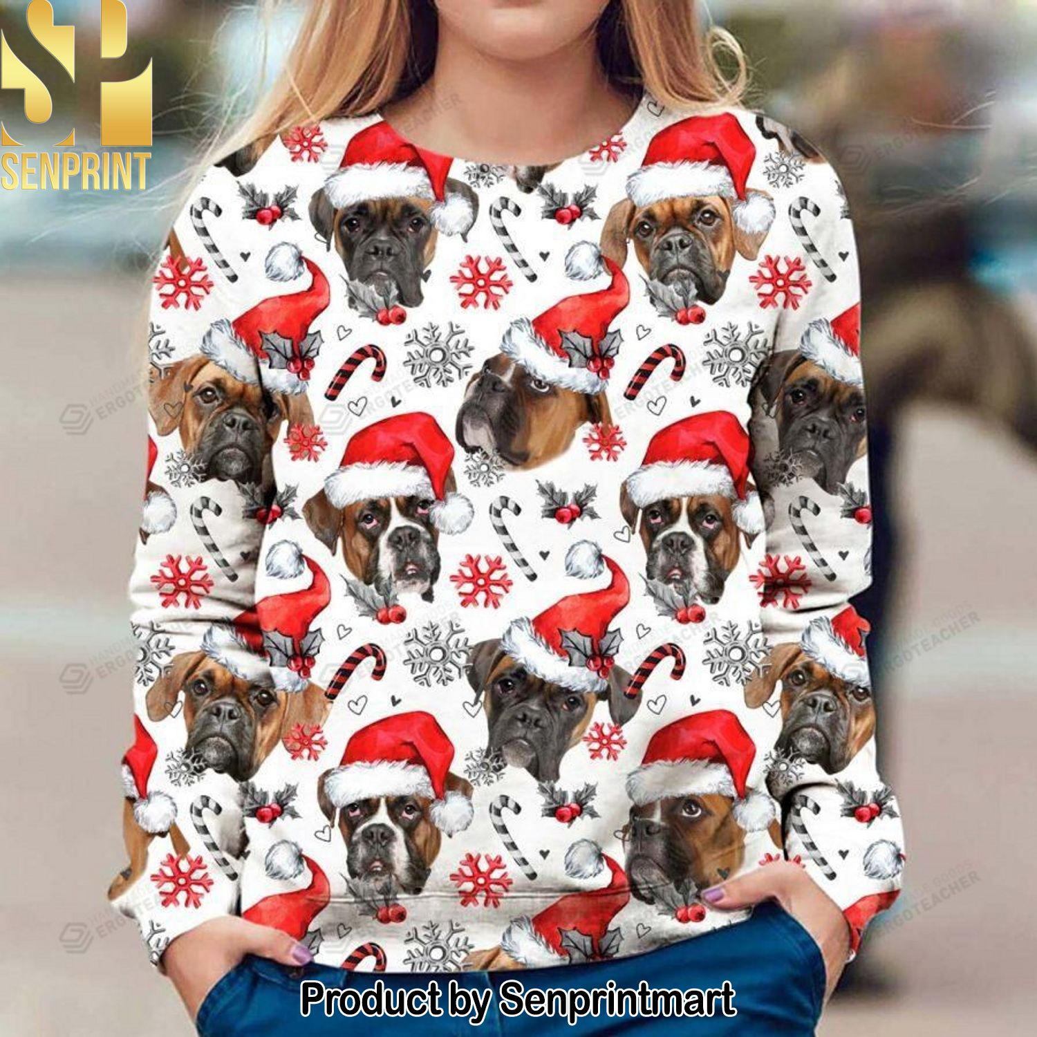 Boxer Xmas Decor Knitting Pattern Ugly Christmas Holiday Sweater