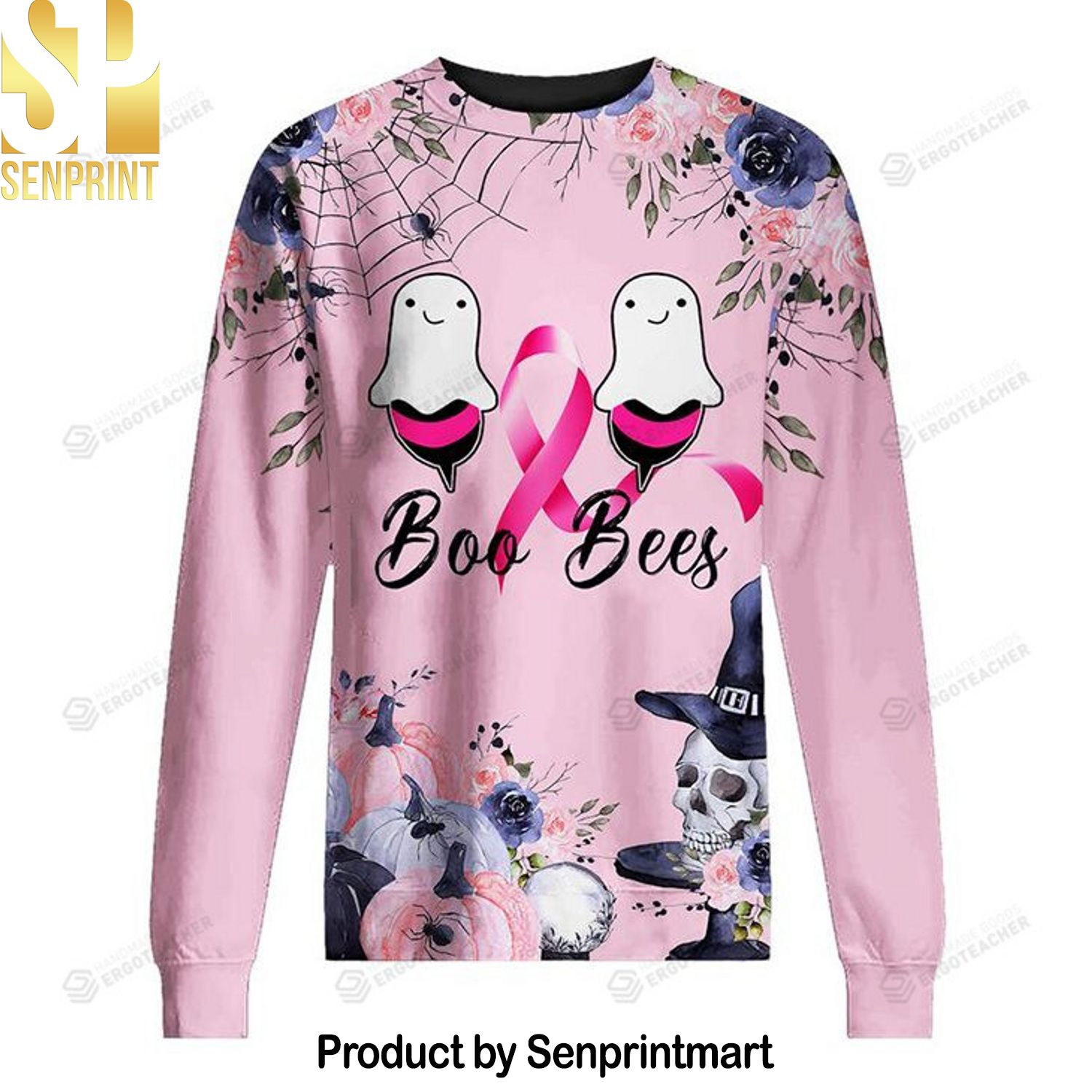 Breast Cancer Awareness Boo And Bees For Christmas Gifts Christmas Ugly Wool Knitted Sweater