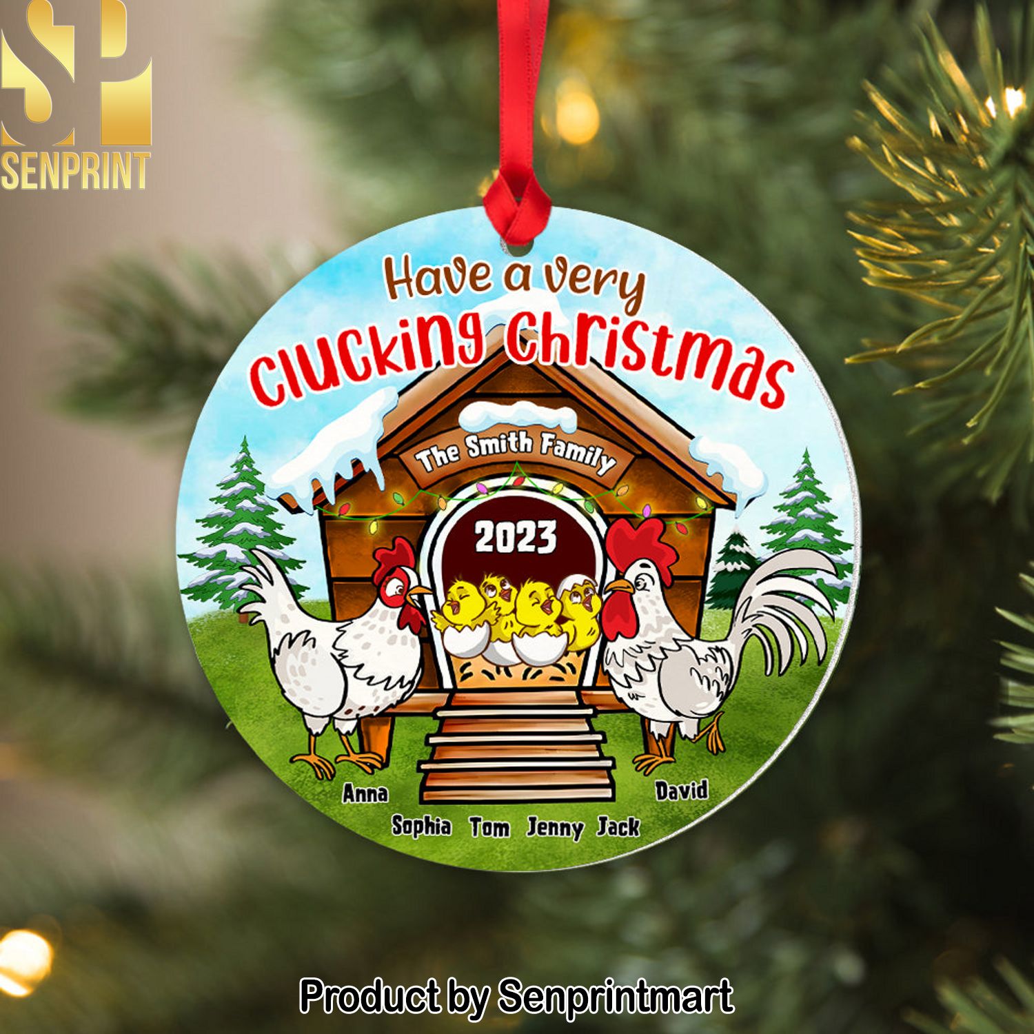 Have A Very Clucking Christmas, Personalized Chicken Family Ornament, Christmas Gift For Family