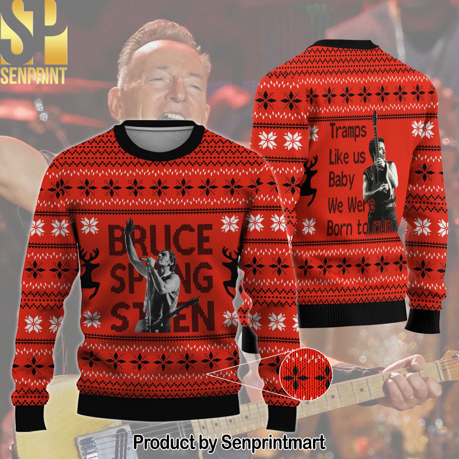 Bruce Springsteen Ugly Christmas Wool Knitted Sweater