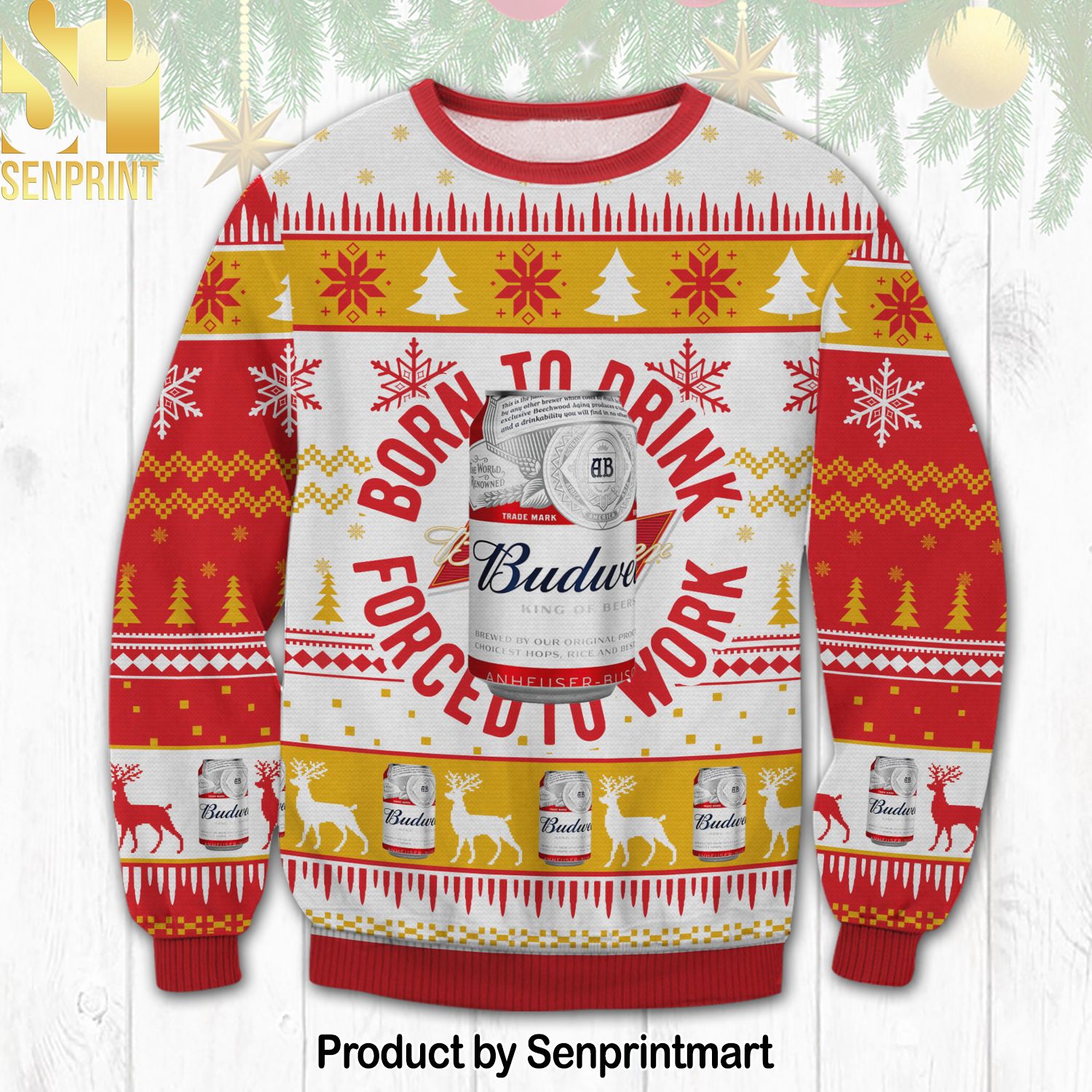 Budweiser Born To Drink Knitting Pattern Ugly Christmas Sweater