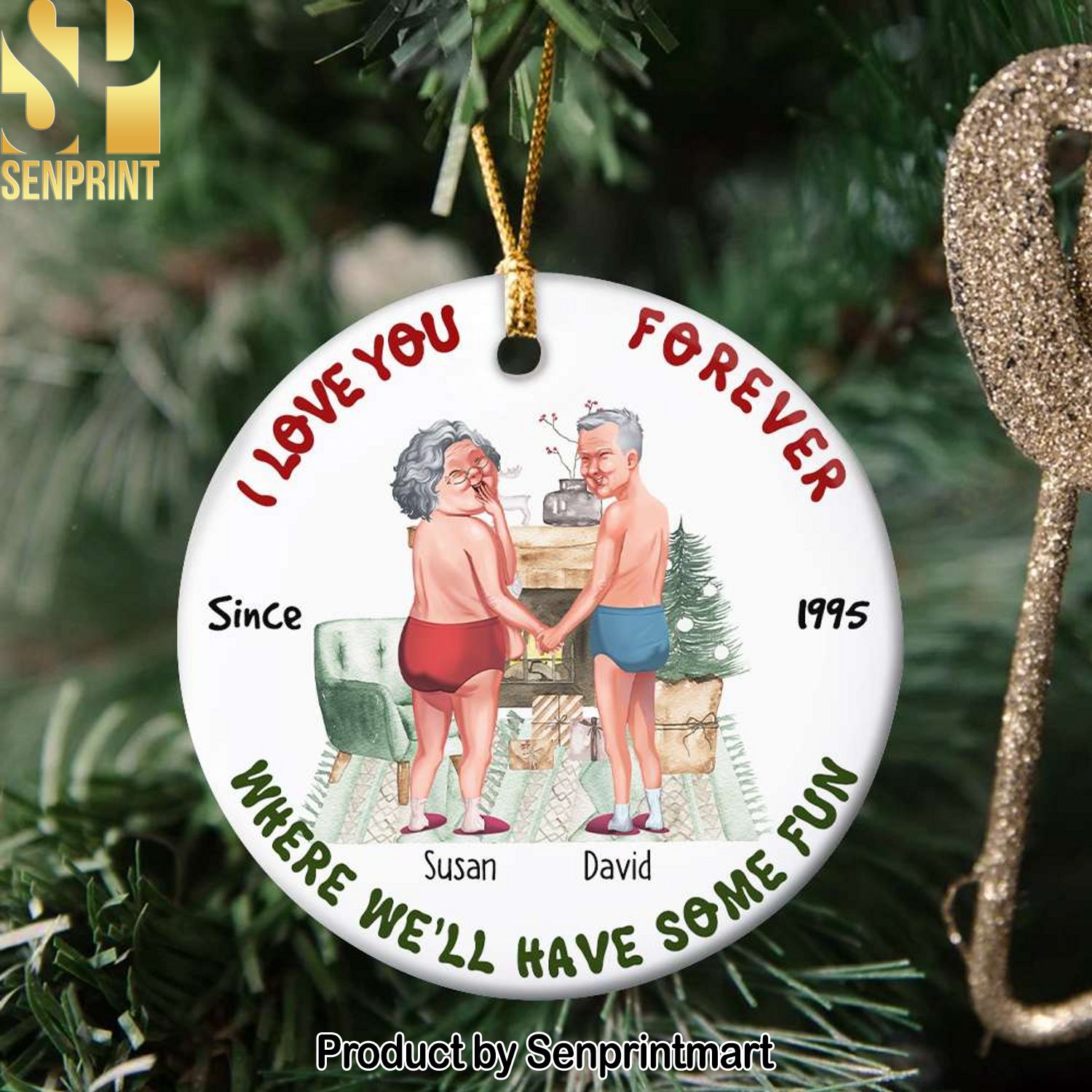 I Love You Forever, Couple Gift, Personalized Ceramic Ornament, Old Couple Ornament, Christmas Gift