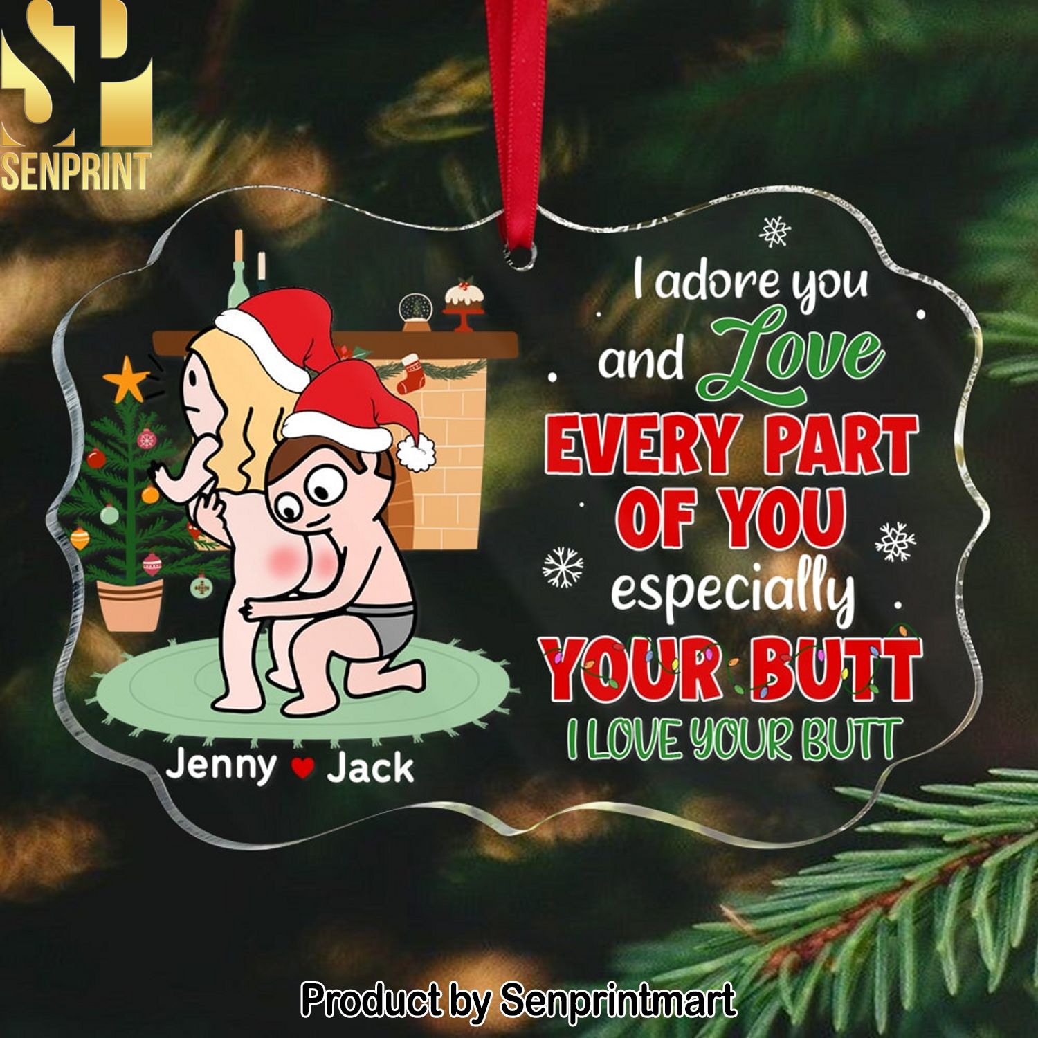 I Love Your Butt, Personalized Naughty Couple Medallion Acrylic Ornament, Gift For Christmas