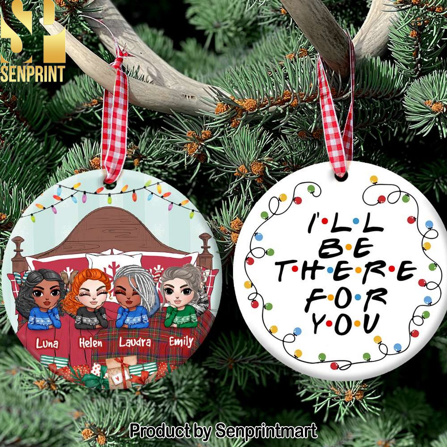 I’ll Be There For You, Gift For Bestie, Personalized Ceramic Ornament, Best Friends Laying Ornament, Christmas Gift
